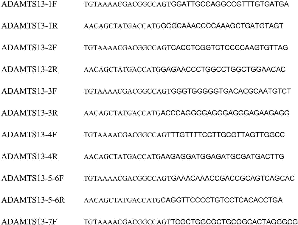 Kit and method for detecting whole exomes of ADAMTS13 gene