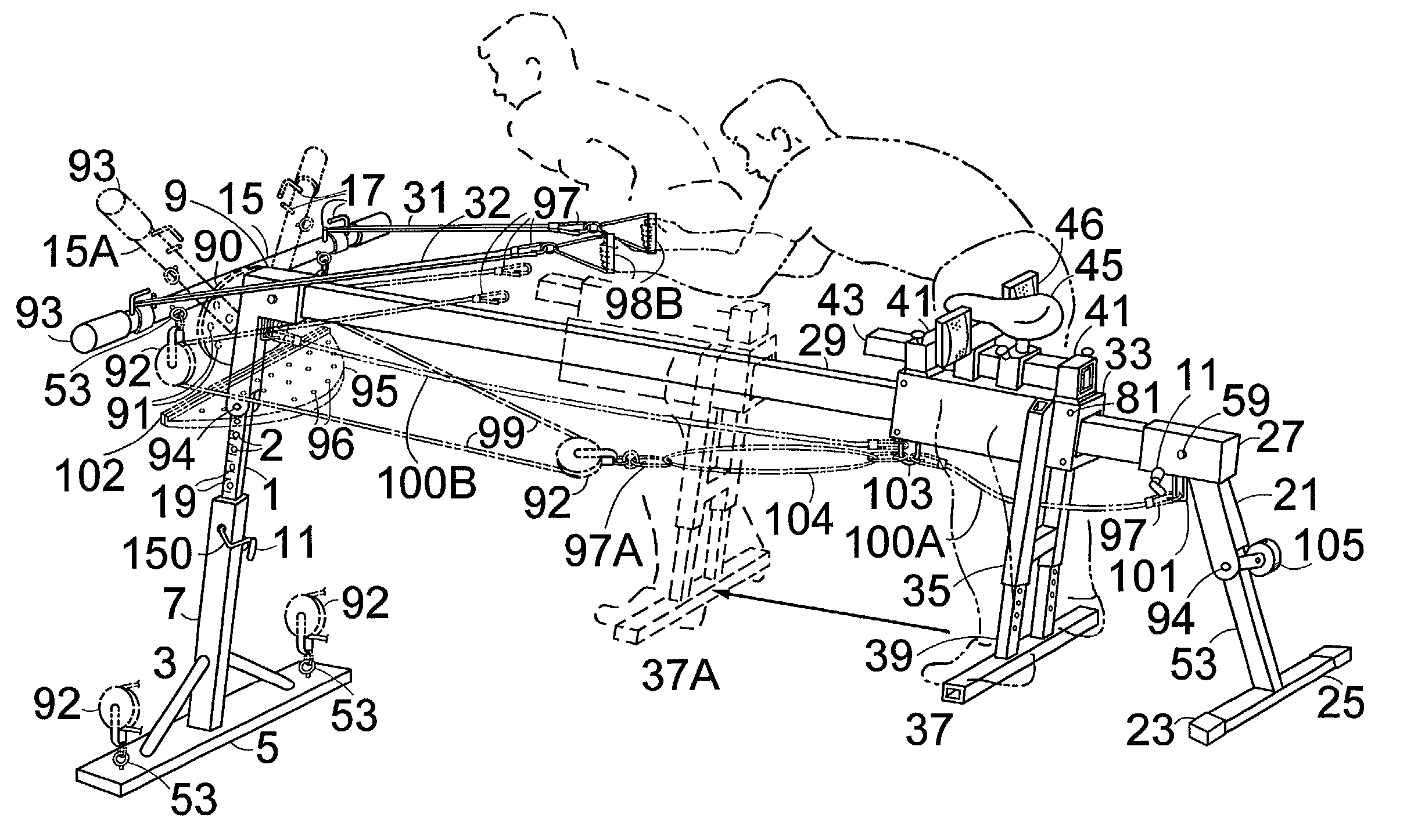 Multi-sport training machine with inclined monorail and roller carriage