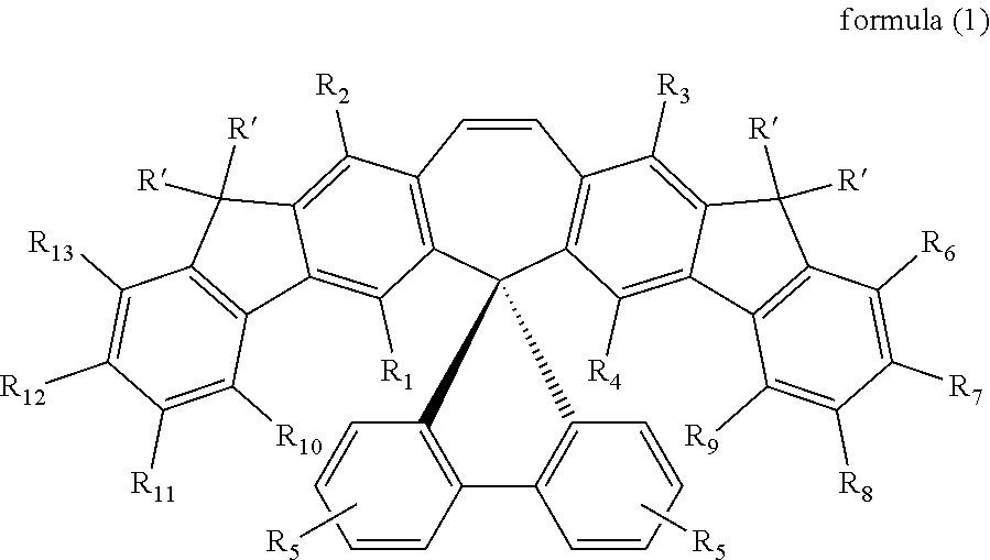 Spirally configured cis-stilbene/fluorene hybrid material and organic electroluminescent device using the same