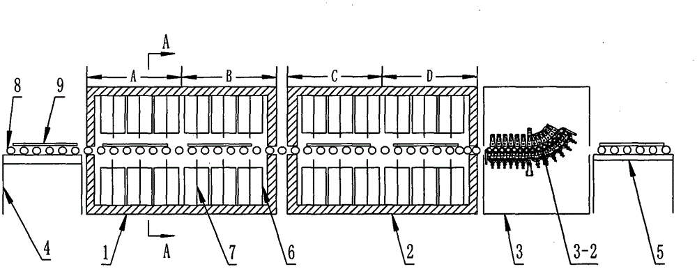 A double-chamber four-station glass bending tempering device and control method