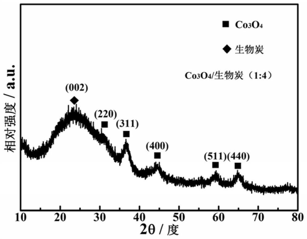 Agricultural straw biochar loaded nano Co3O4 composite catalyst and preparation method thereof