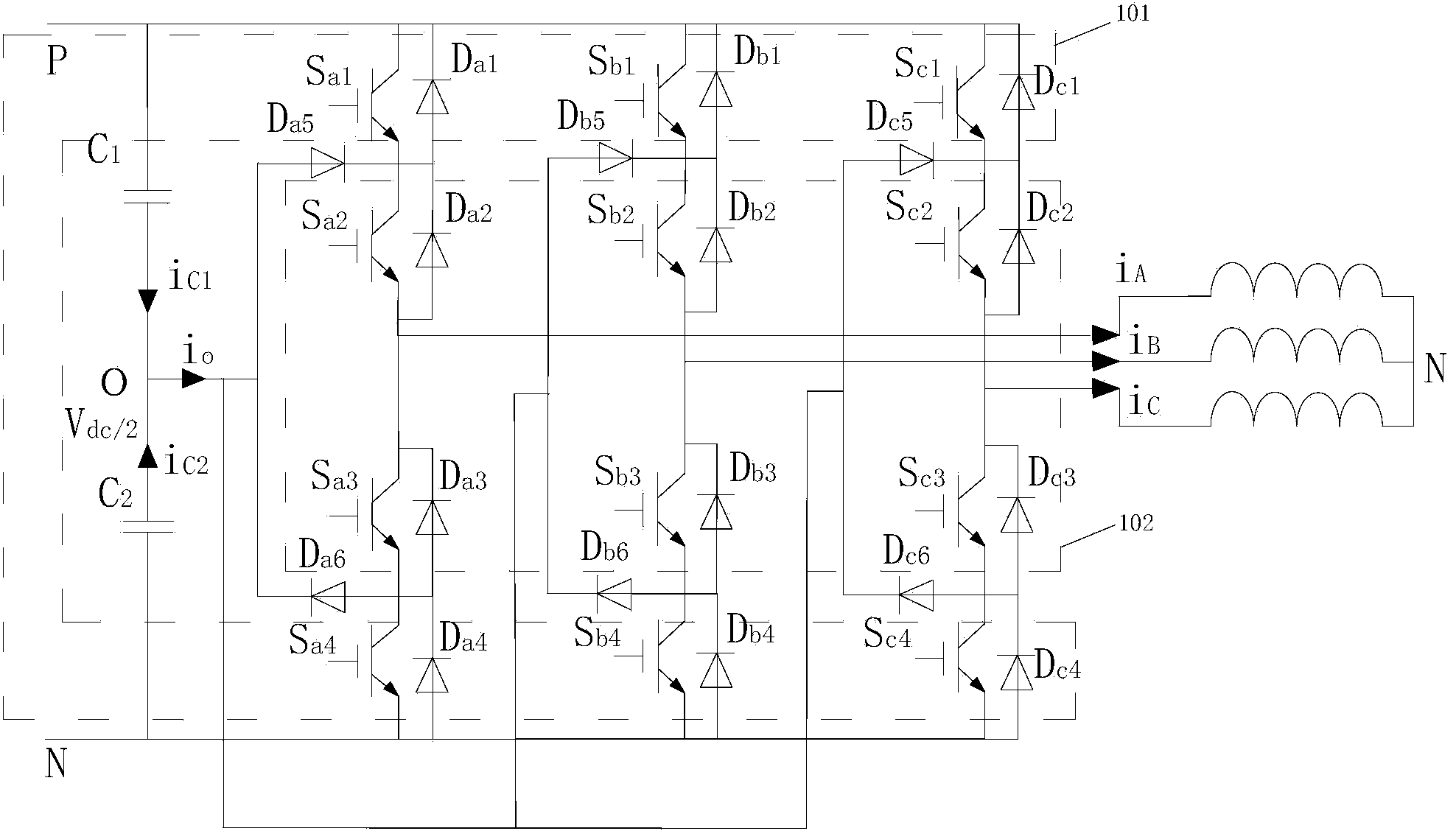 Short circuit protection system and safe closing control method of three-level converter power tube