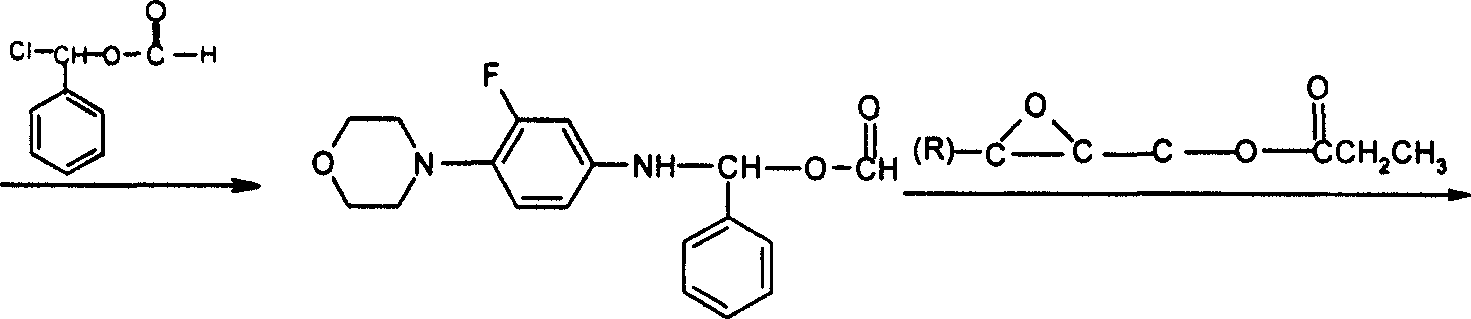 Prepn process of (R)-N-(3-fluoro-4-morpholinyl phenyl)-oxazolone-5-methyl alcohol