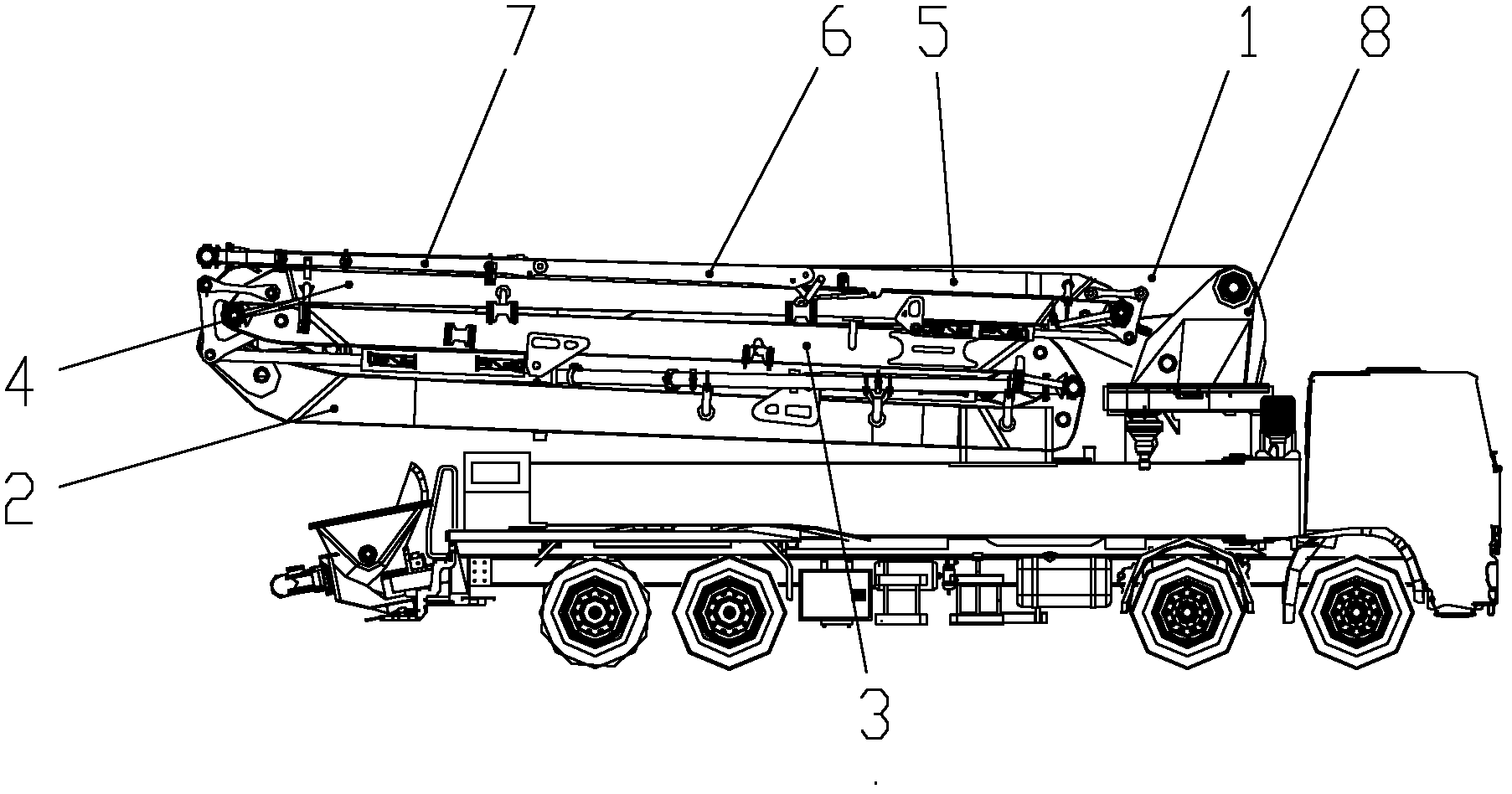 Concrete pump truck and arm support thereof