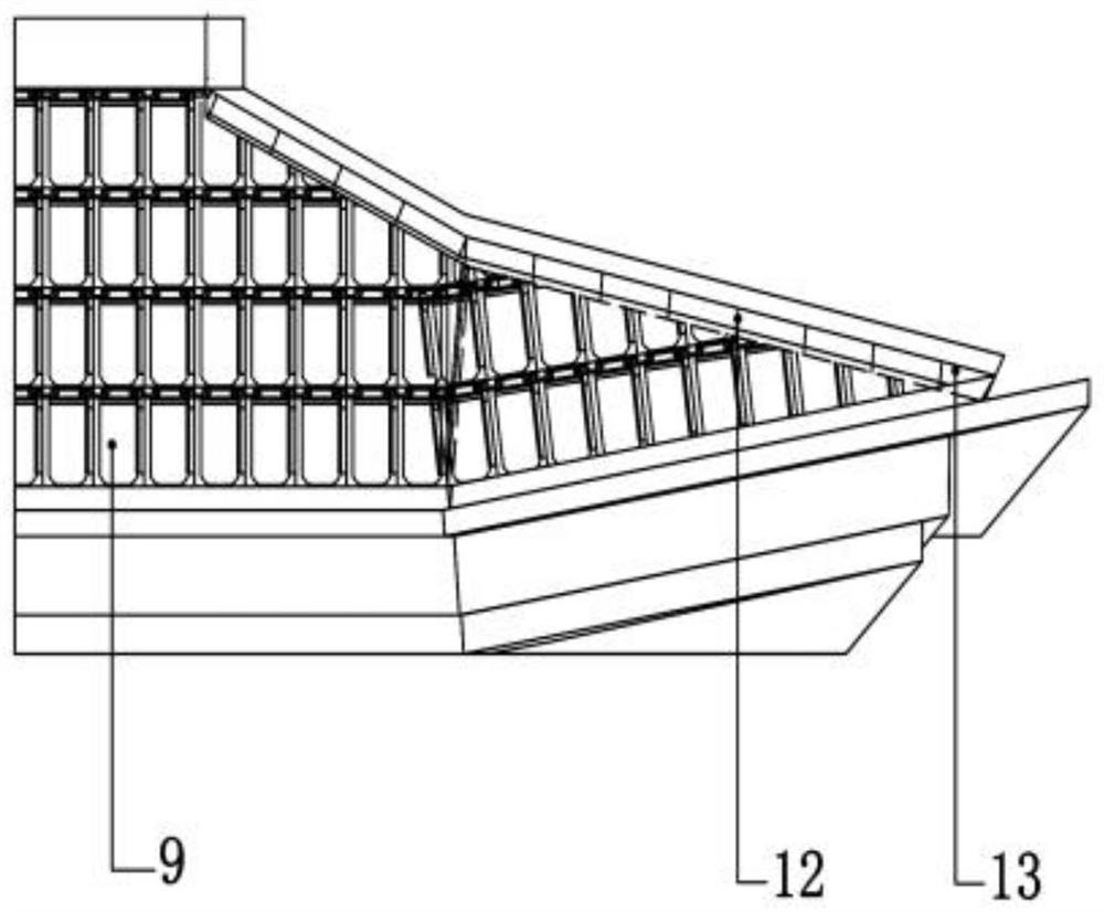 Large dip angle sloping roof encaustic tile paving structure and construction method