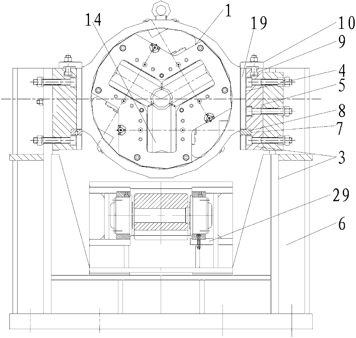 Combined three-roller continuous rolling mill