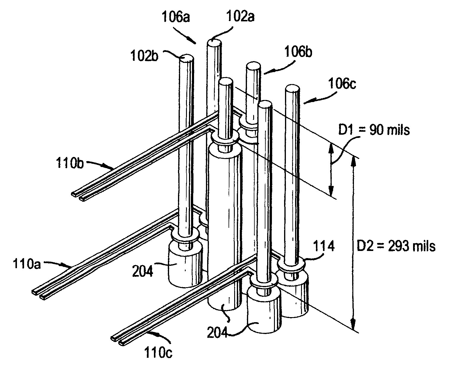 Adjacent plated through holes with staggered couplings for crosstalk reduction in high speed printed circuit boards