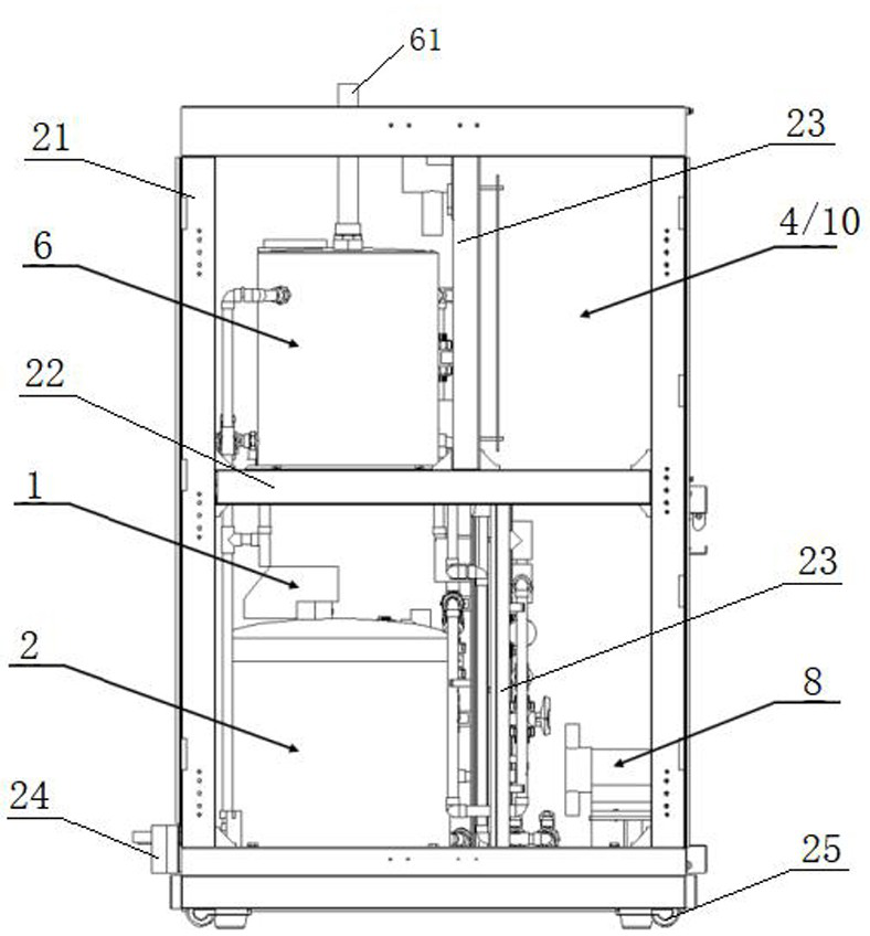 Compact secondary water supply on-site sodium hypochlorite preparation device and control method thereof