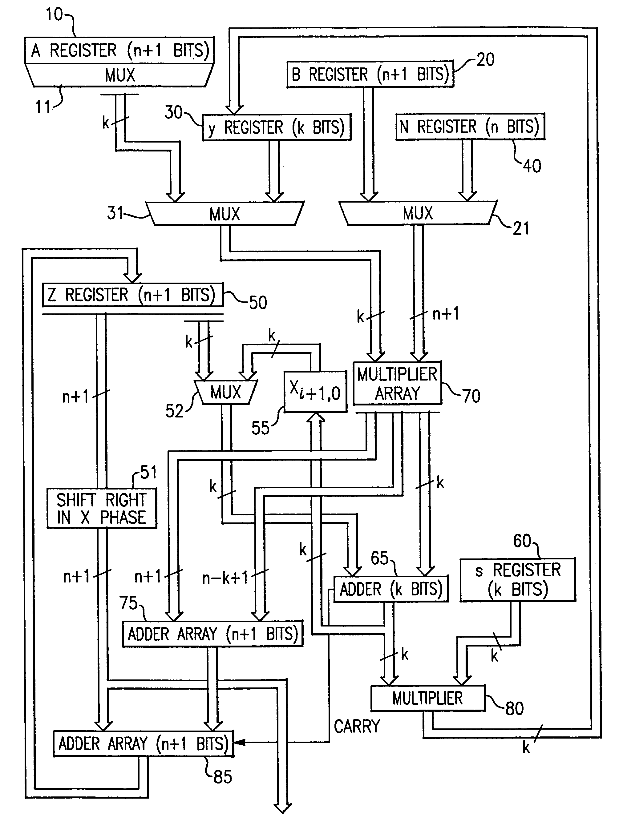 Circuits and methods for modular exponentiation