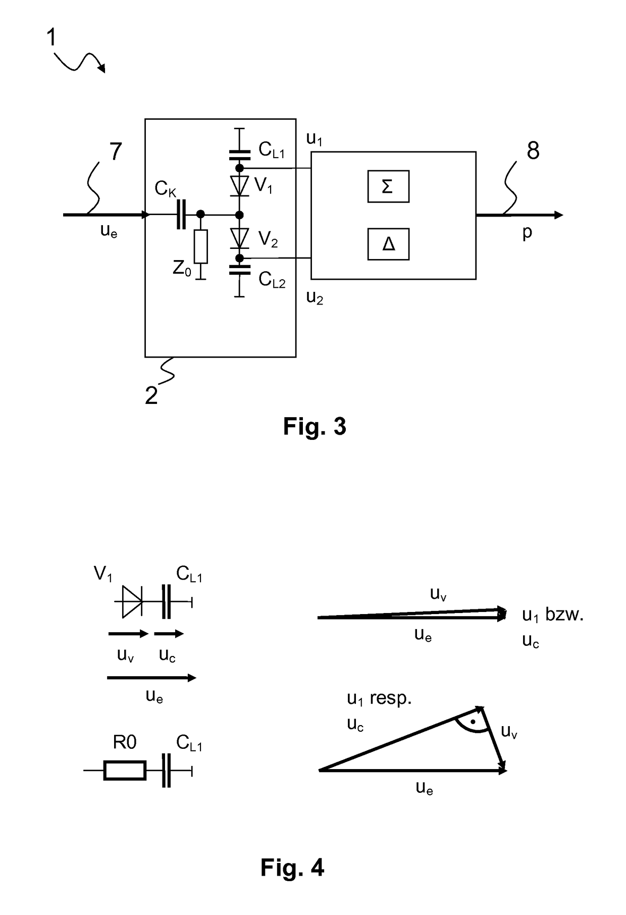 Power meter with two detector elements for a power measurement even of extremely low frequencies