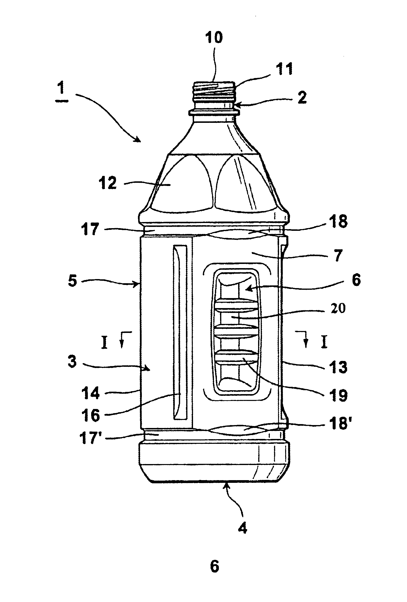 Handy bottle and process for manufacturing same