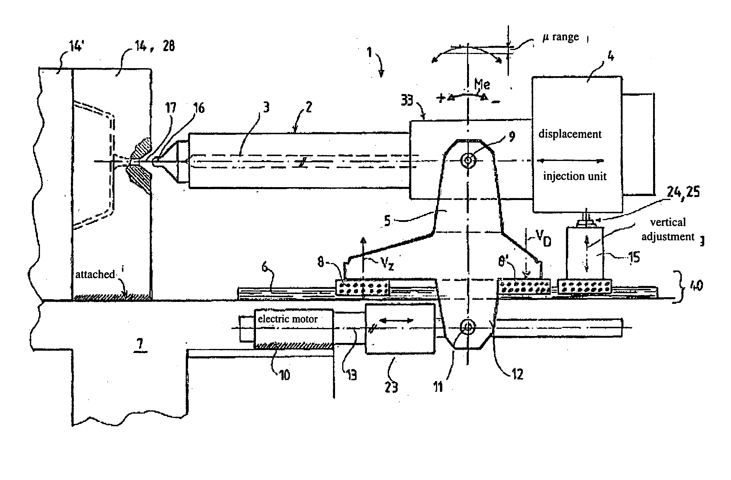 Injection unit, and method for the adjustment thereof