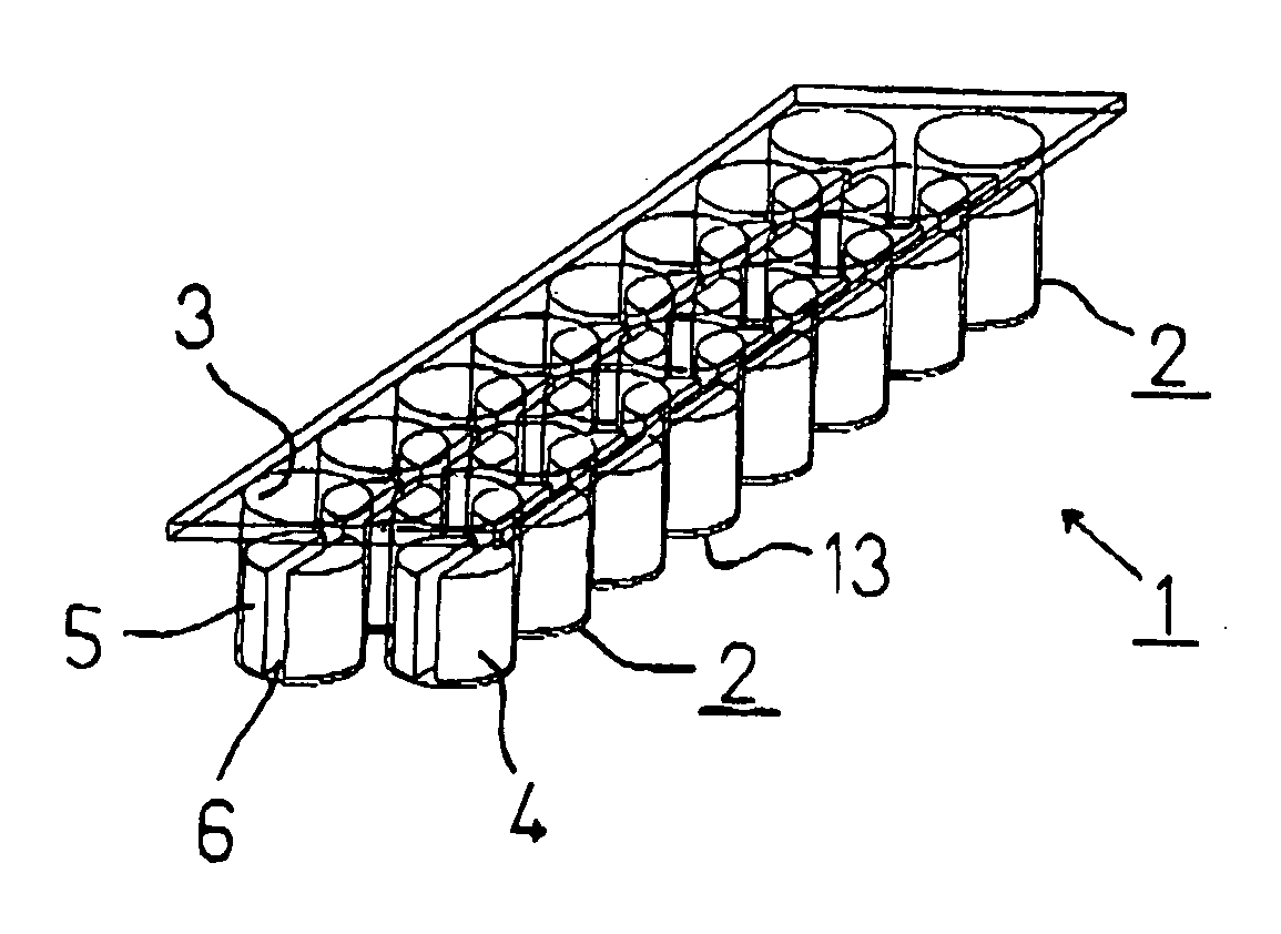 Container and device for generating electric fields in different chambers