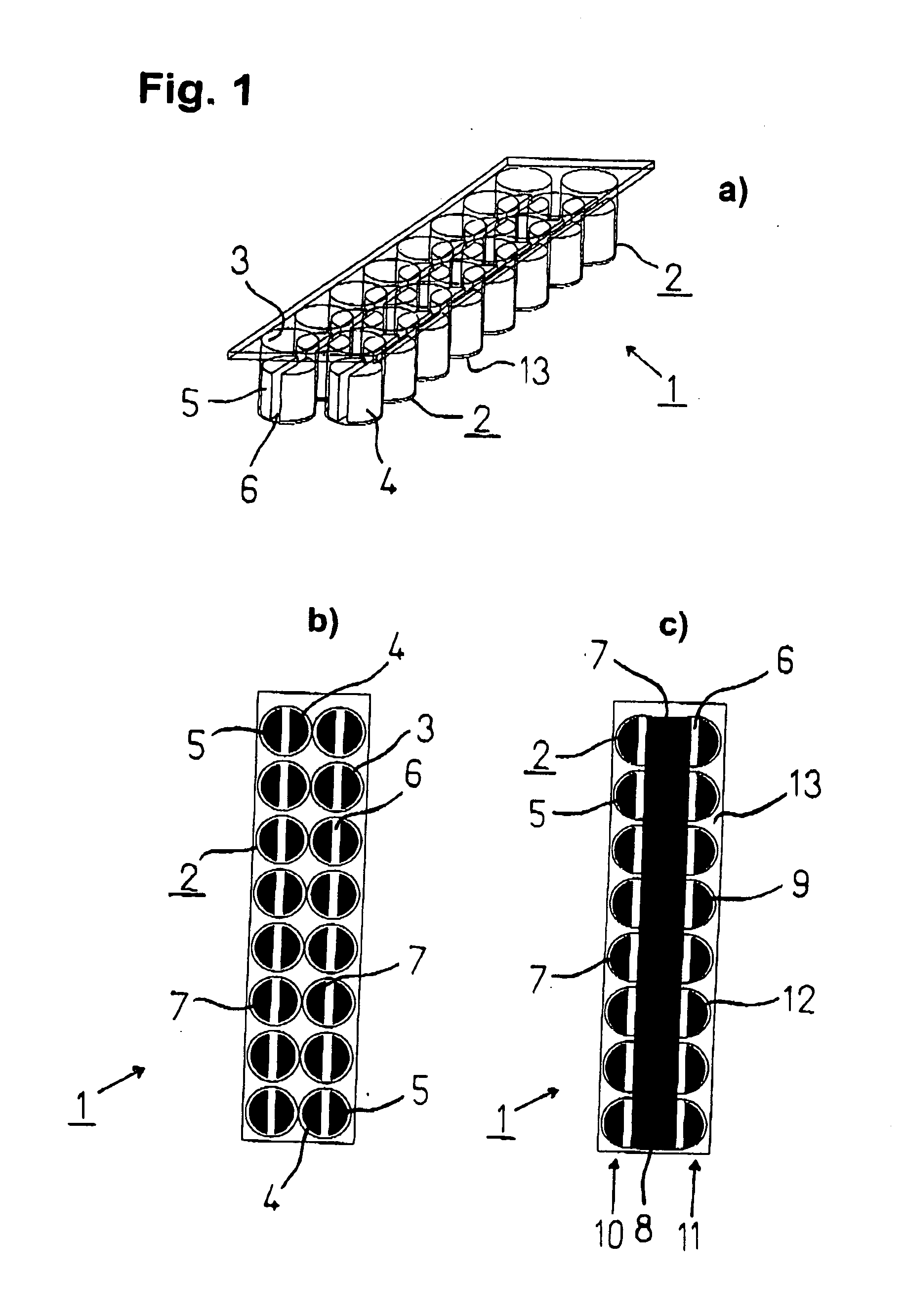 Container and device for generating electric fields in different chambers