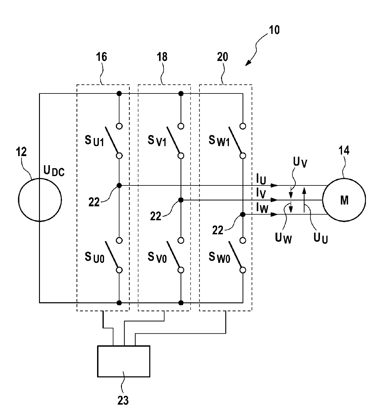 Actuation method for three-phase current machine and actuation device