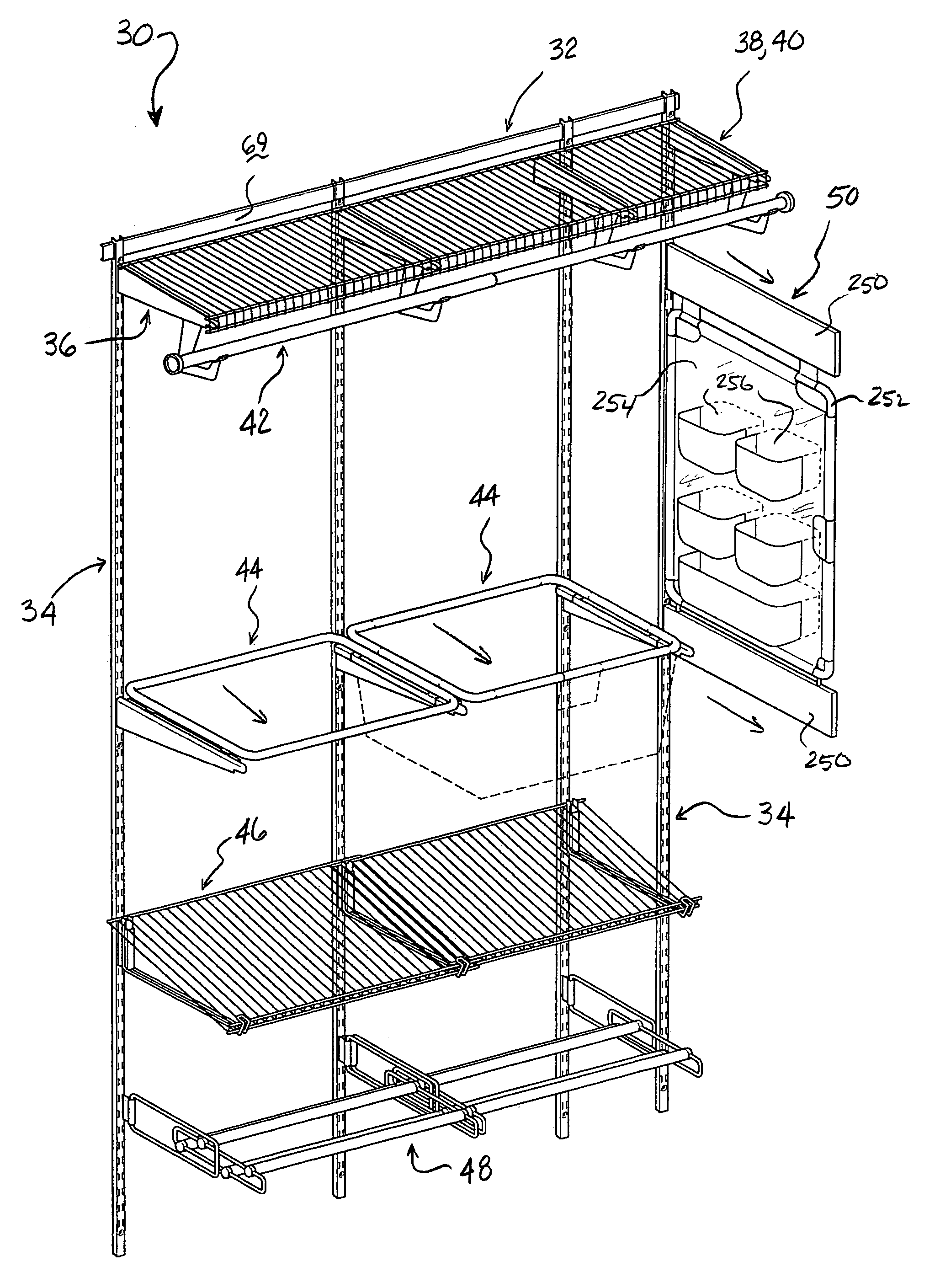 Adjustable closet organizer system