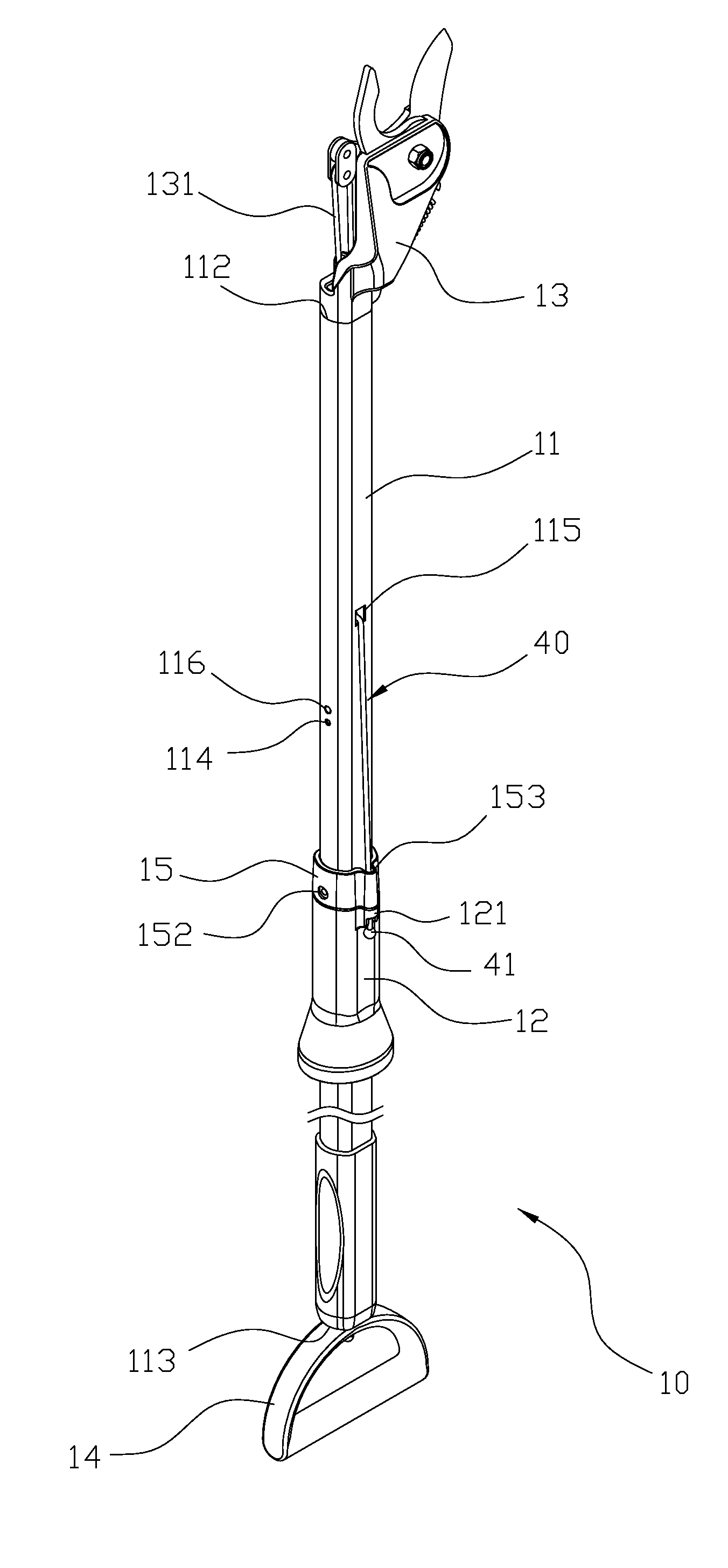 Rope-controlled structure for extended reach garden shears