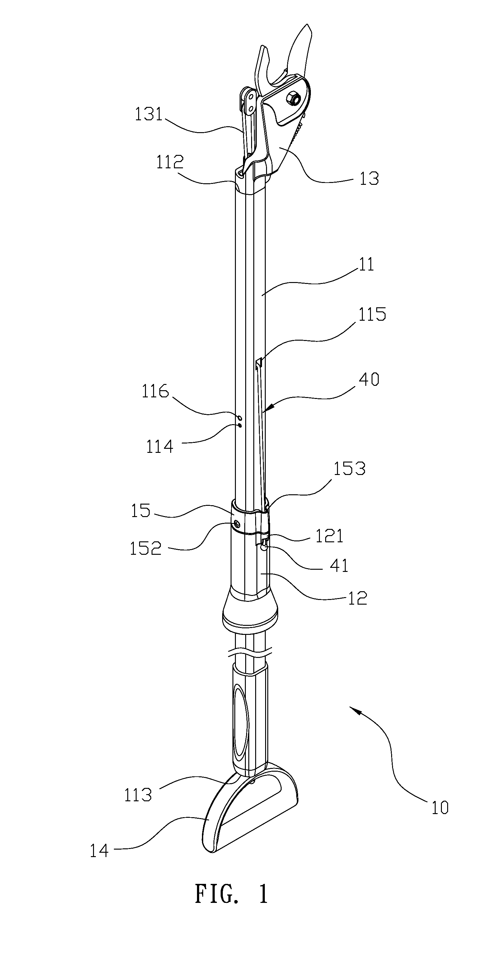 Rope-controlled structure for extended reach garden shears