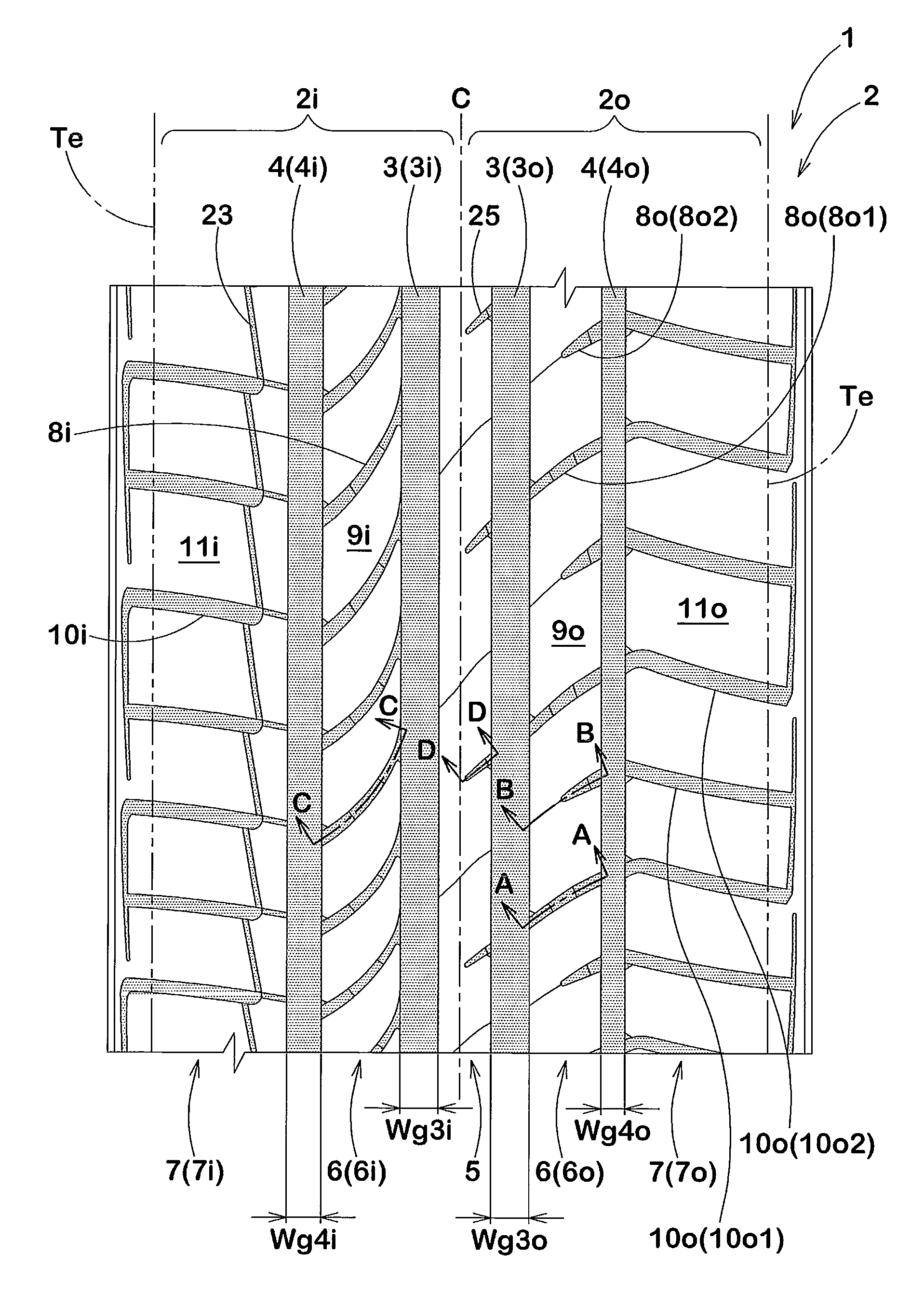 Pneumatic tire with asymmetric tread pattern