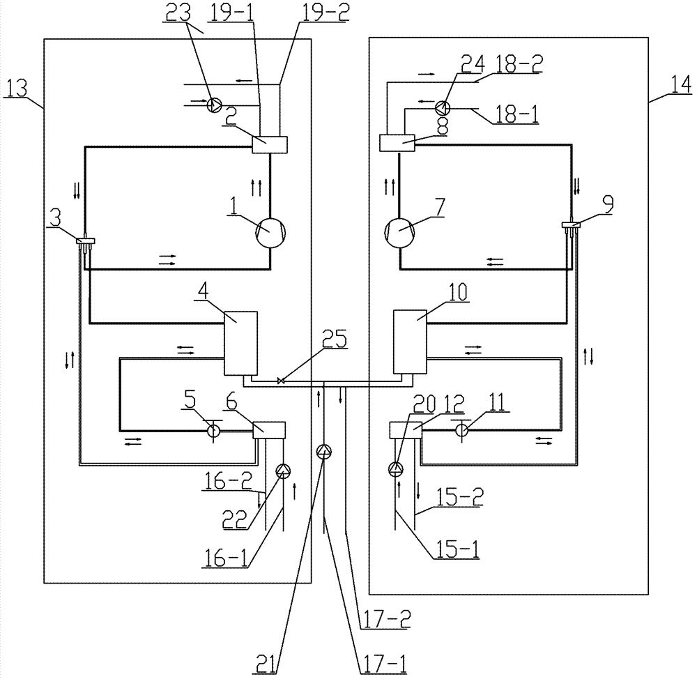 Total heat-recovery type capillary-radiation type water-source heat-pump set