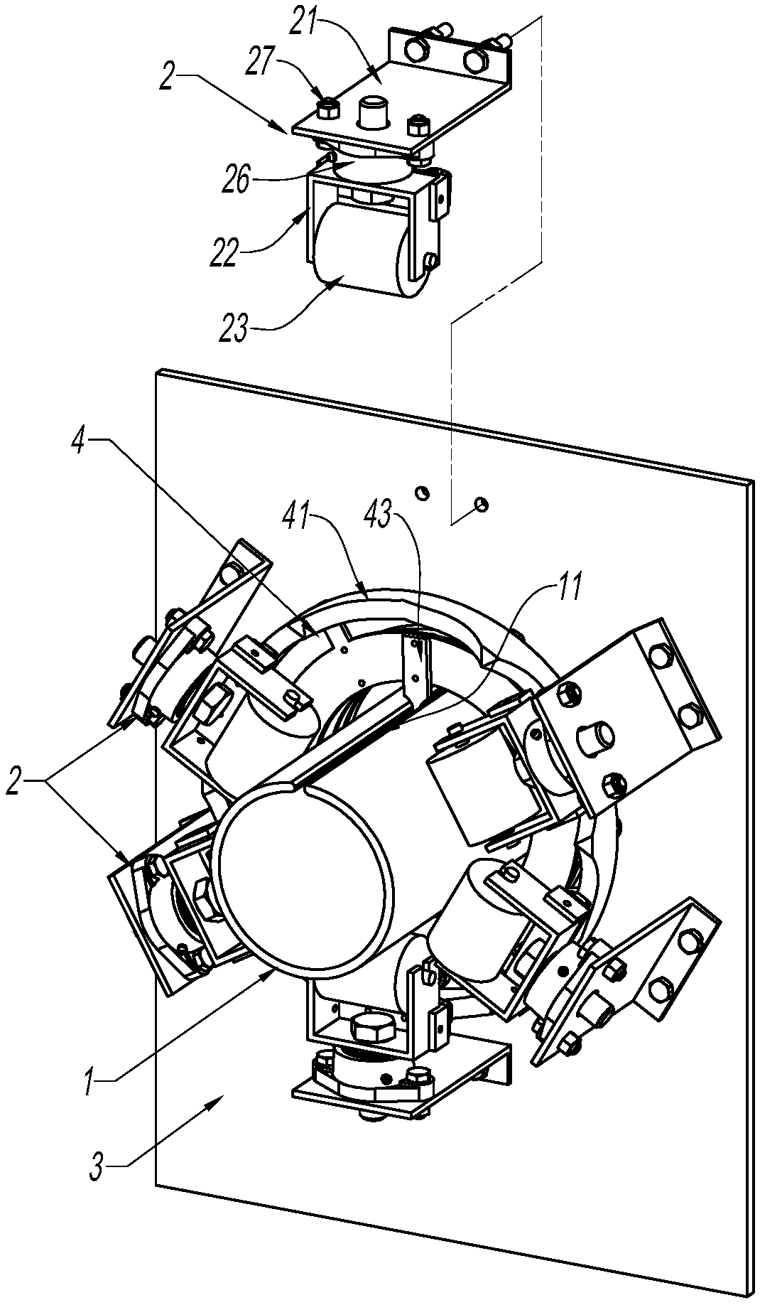 Self-adaptation deviation adjusting device of tubular belt conveyor