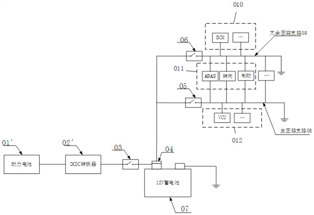 Vehicle low-voltage power supply redundant loop based on functional safety, control method and vehicle