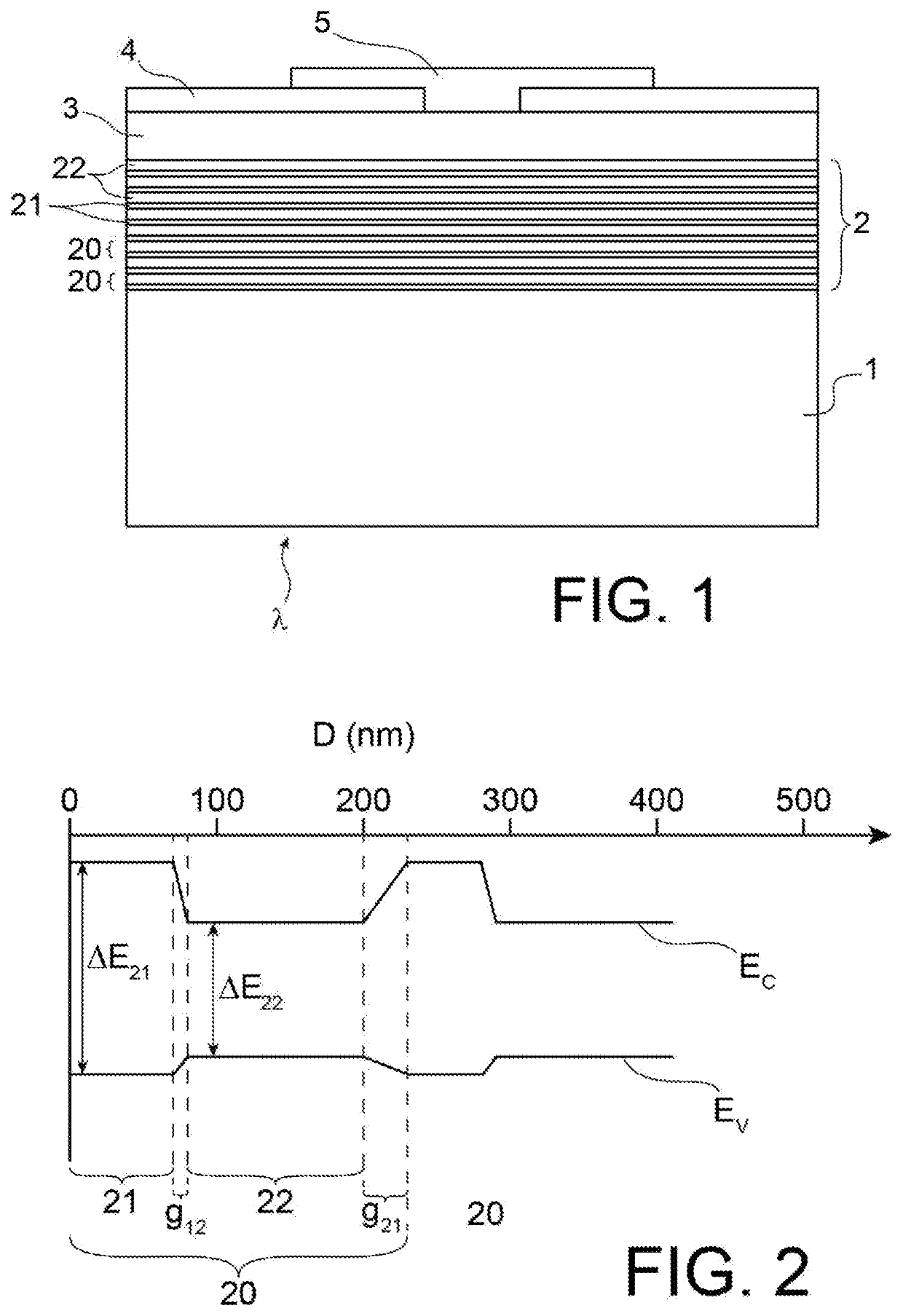 Sam photodiode with multiplication of a single type of carrier in a periodic multilayer region