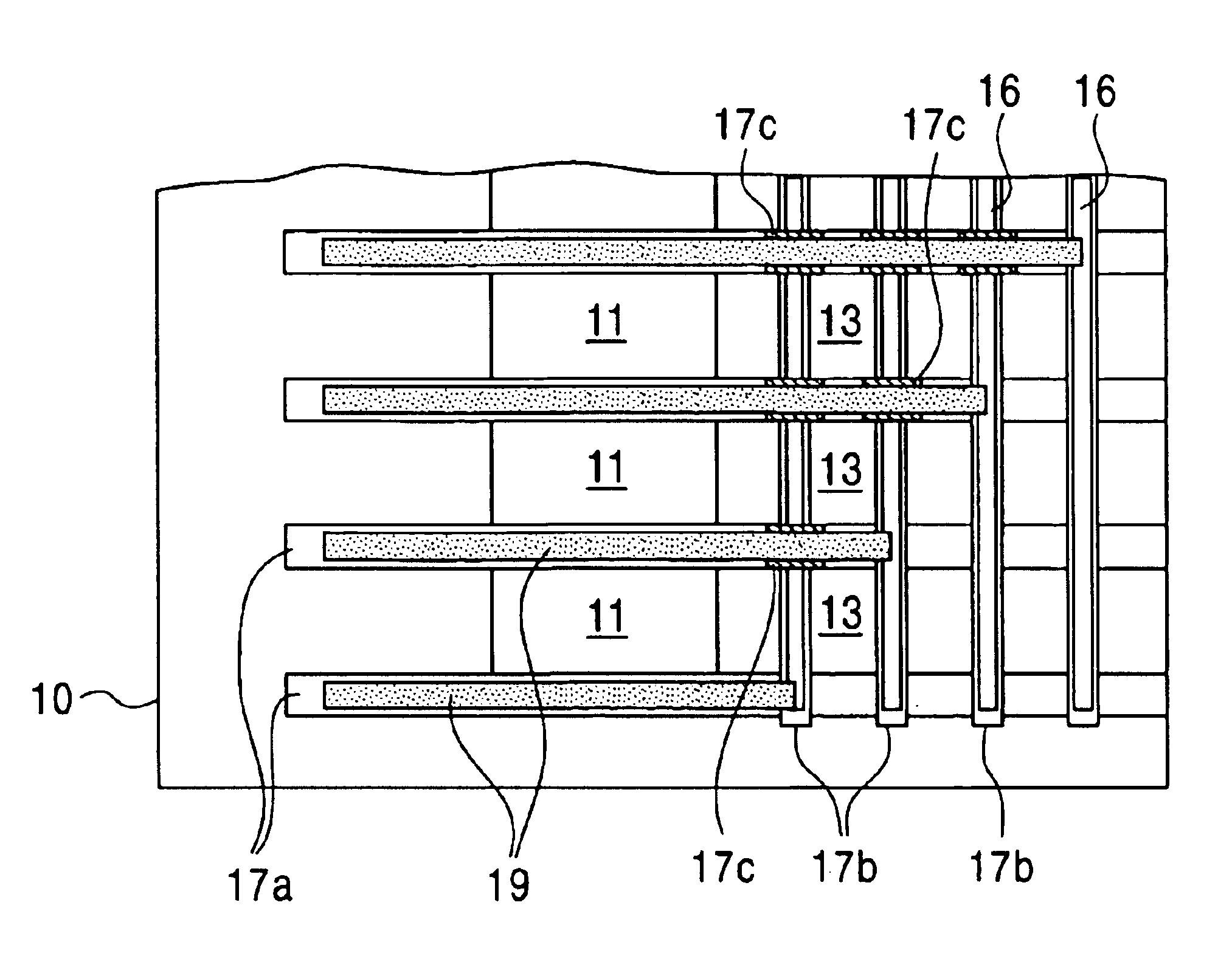 Display device of flat panel structure with emission devices of matrix array