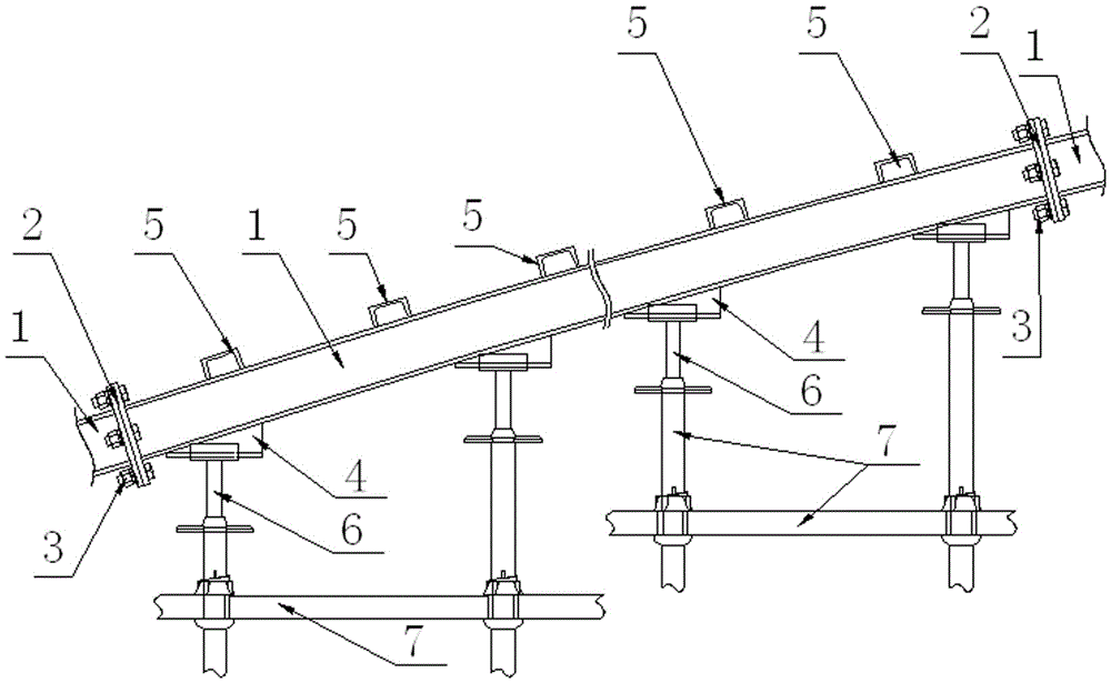 Steel arc distributive girder structure of rod type bracket for cast-in-place arch bridge and construction method