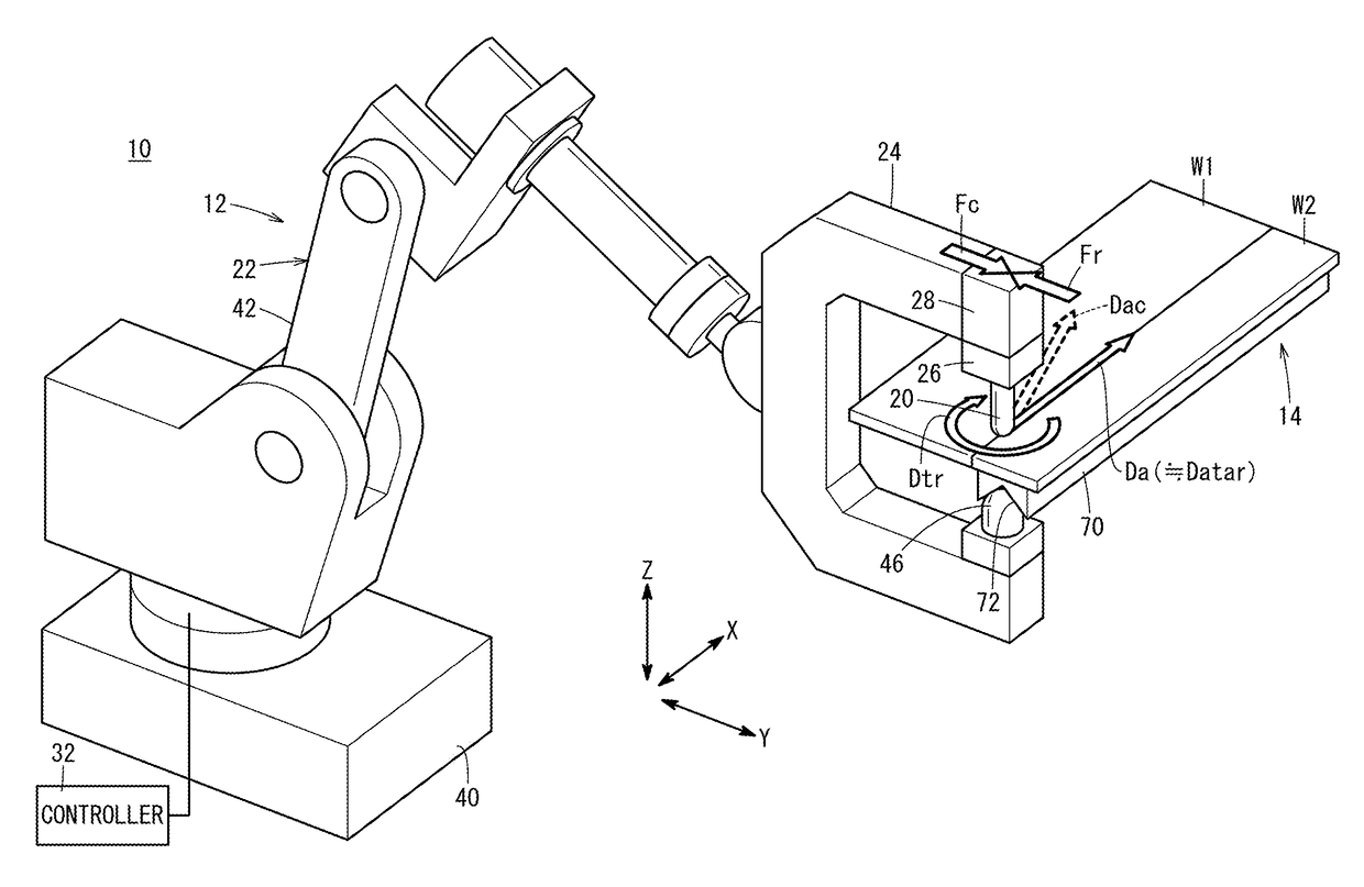 Friction stir welding device, friction stir welding system, and friction stir welding method