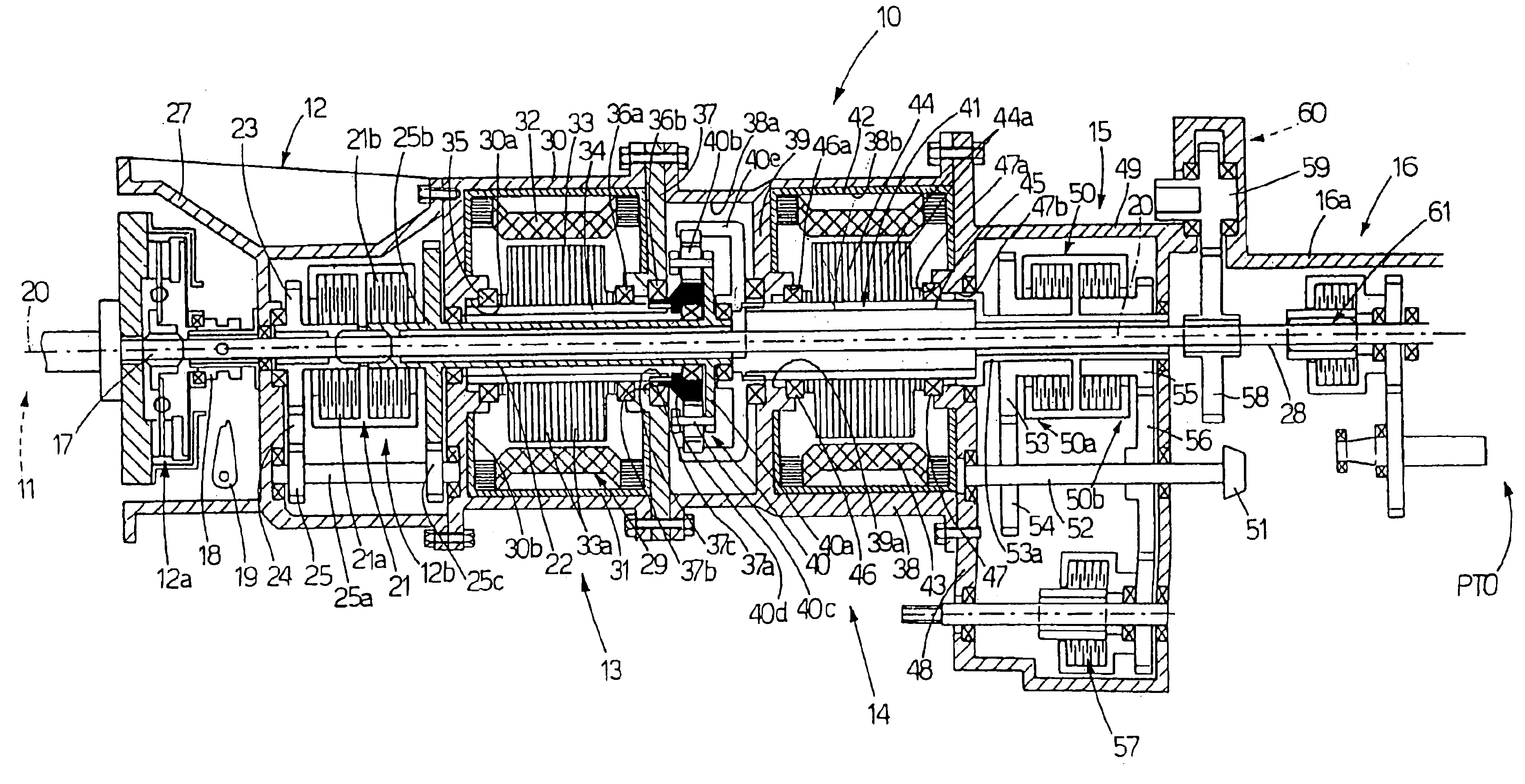 Tractor powertrain including plurality of structural casings