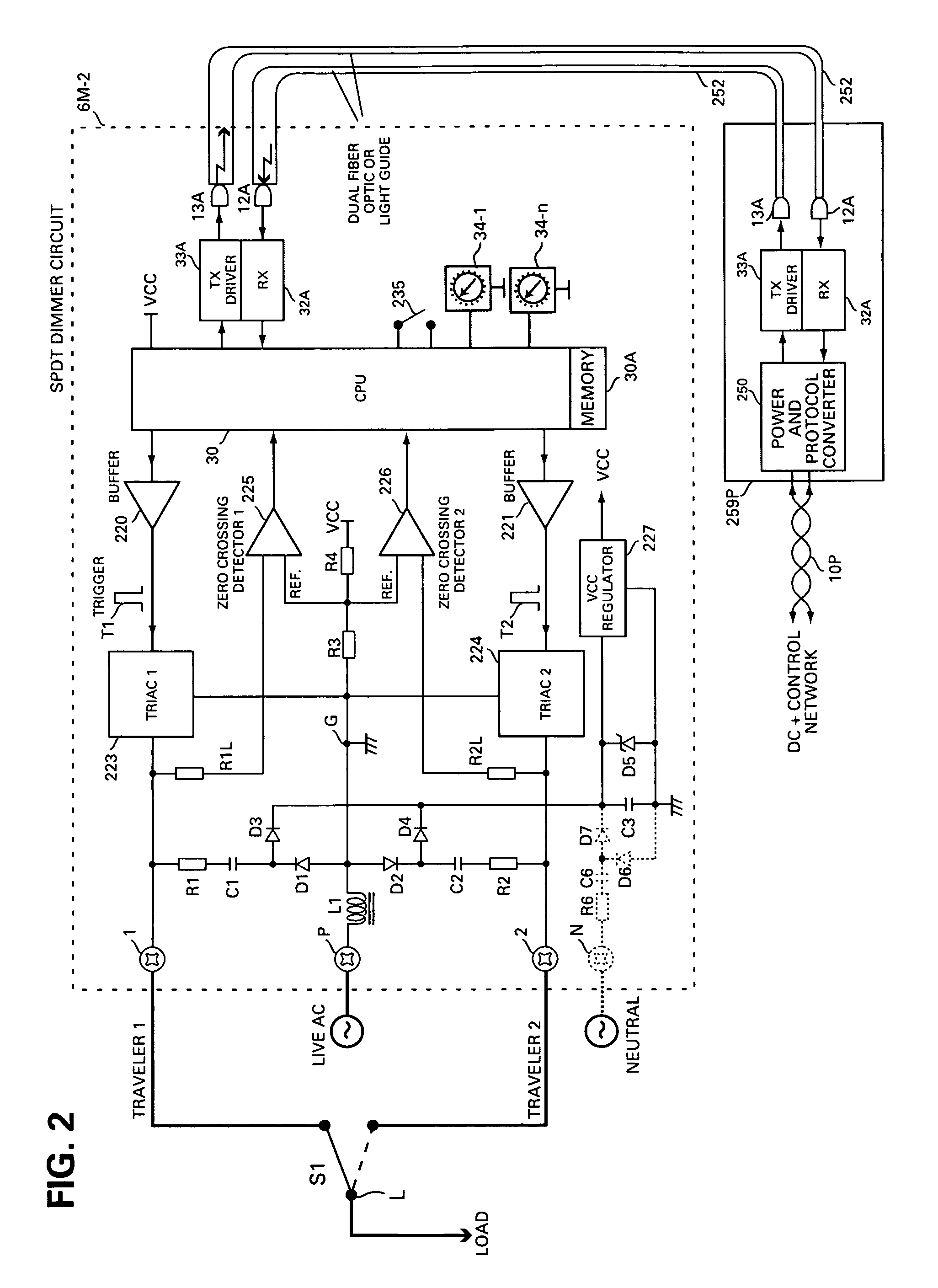 Method and apparatus for connecting AC powered switches, current sensors and control devices via two way IR, fiber optic and light guide cables