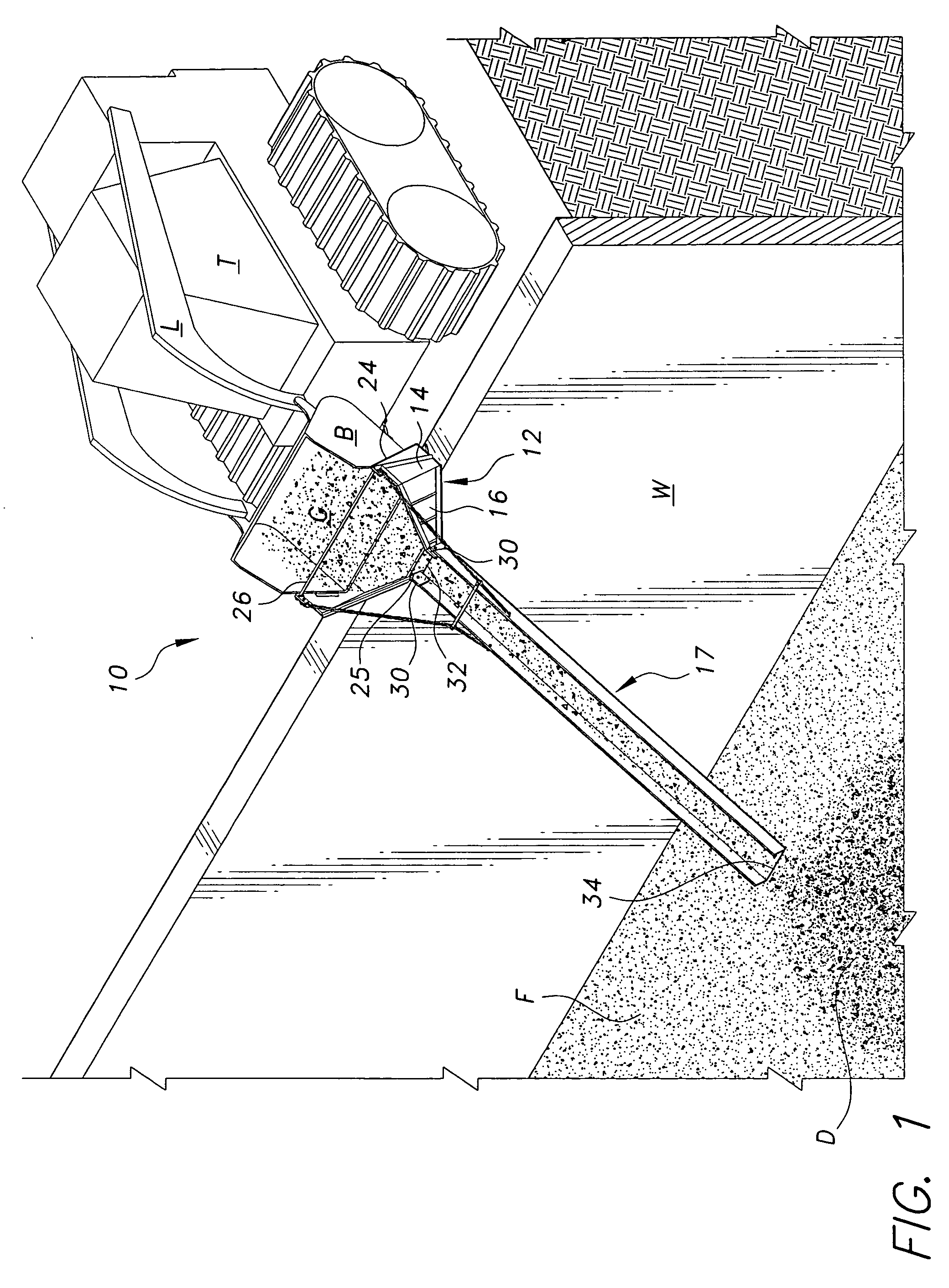 Front end loader bucket discharge funnel and distributor