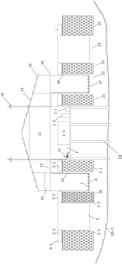Open treatment system for air wash water type three-dimensional biologic chain membrane body for governing polluted water and building method of open treatment system