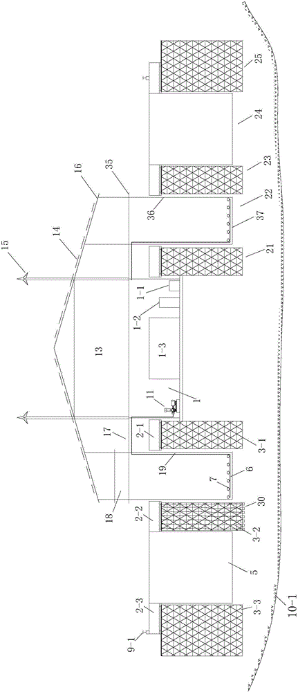 Open treatment system for air wash water type three-dimensional biologic chain membrane body for governing polluted water and building method of open treatment system