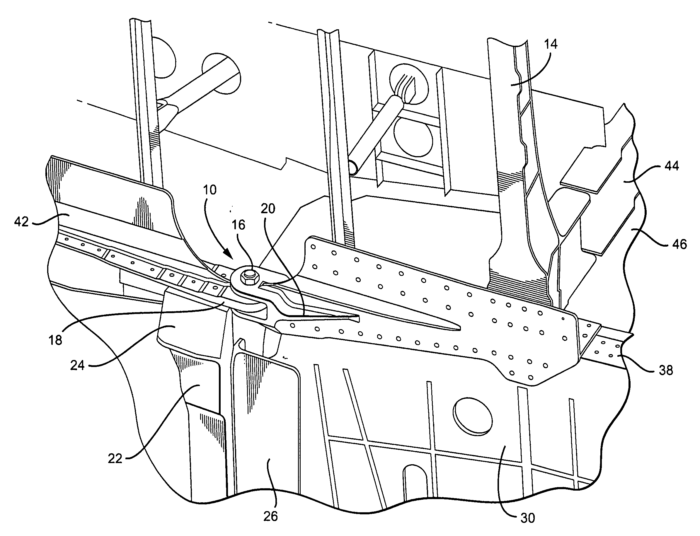 Trapezoidal panel pin joint allowing free deflection between fuselage and wing