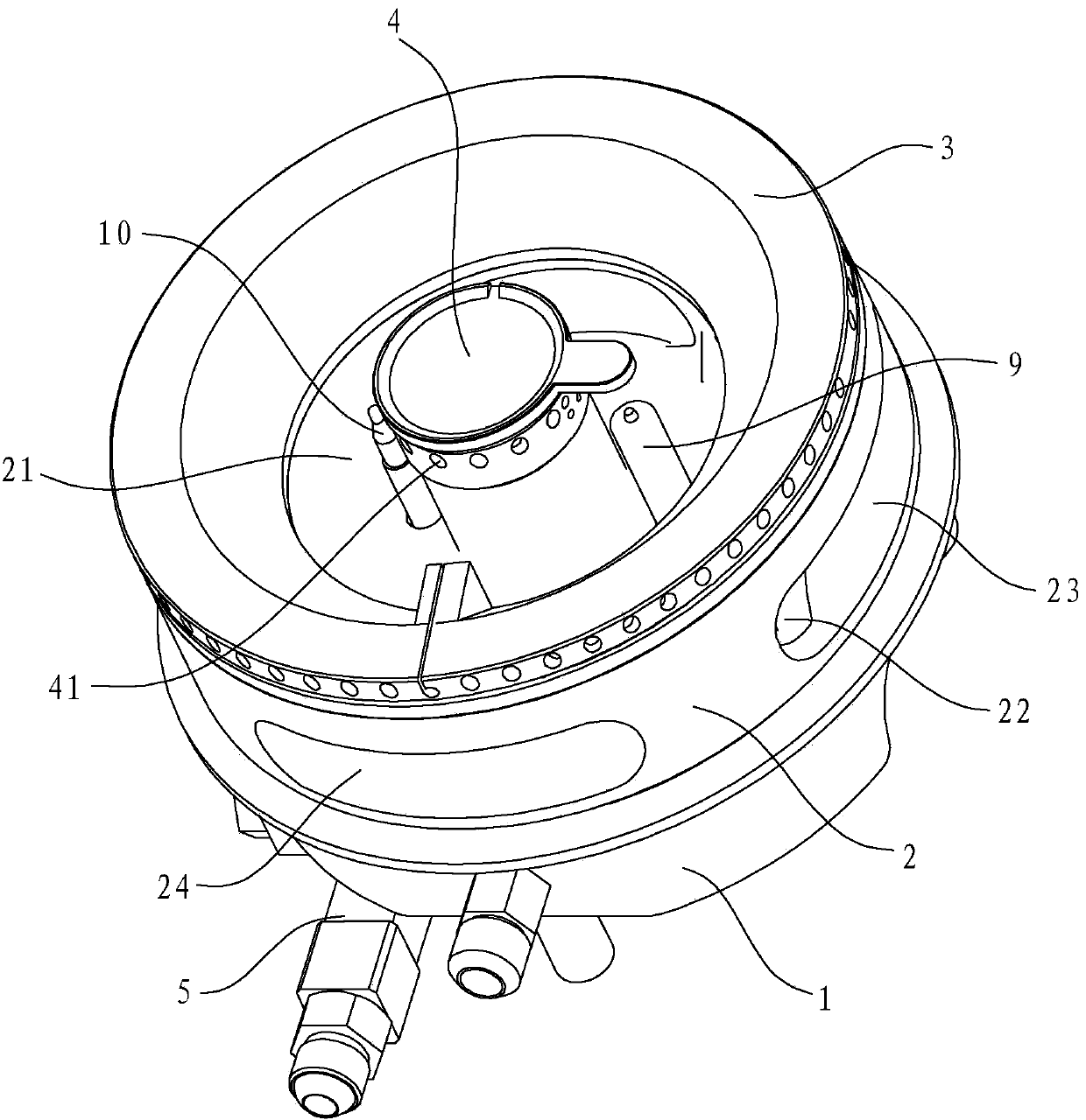 Upper air inlet type burner for gas stove