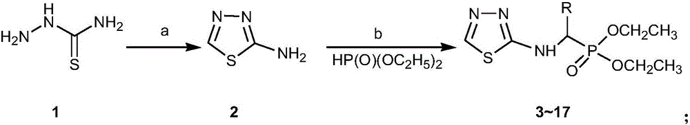 Alpha-amino phosphonate compound with 2-amino-1, 3, 4-thiadiazole structure and preparation method and application of alpha-amino phosphonate compound