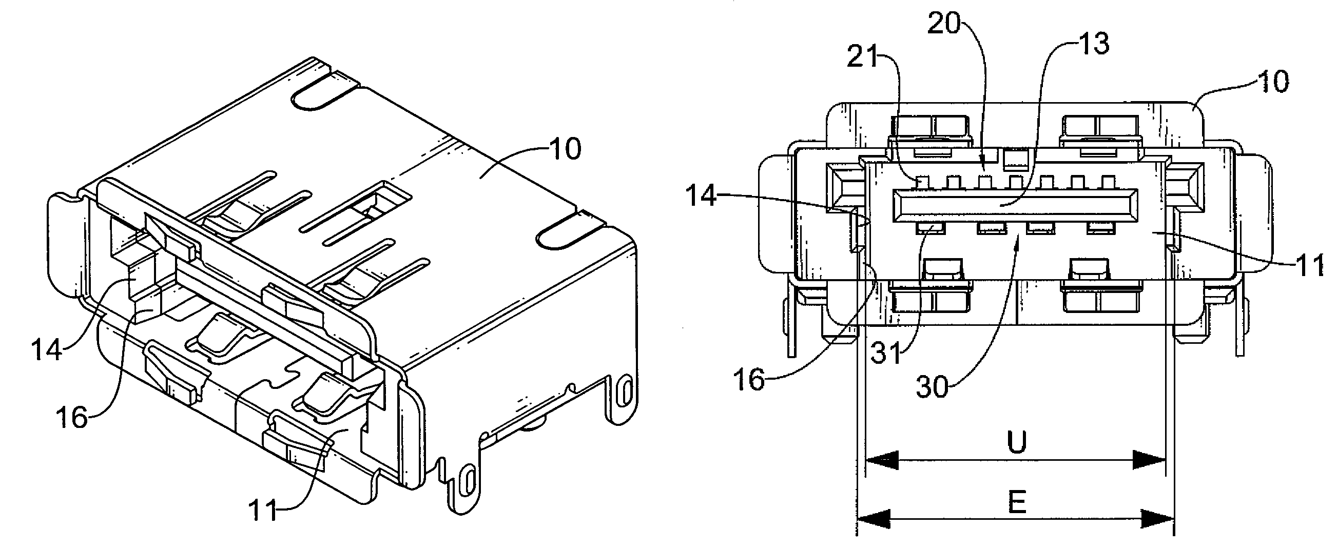 Connector socket for eSATA and USB plugs