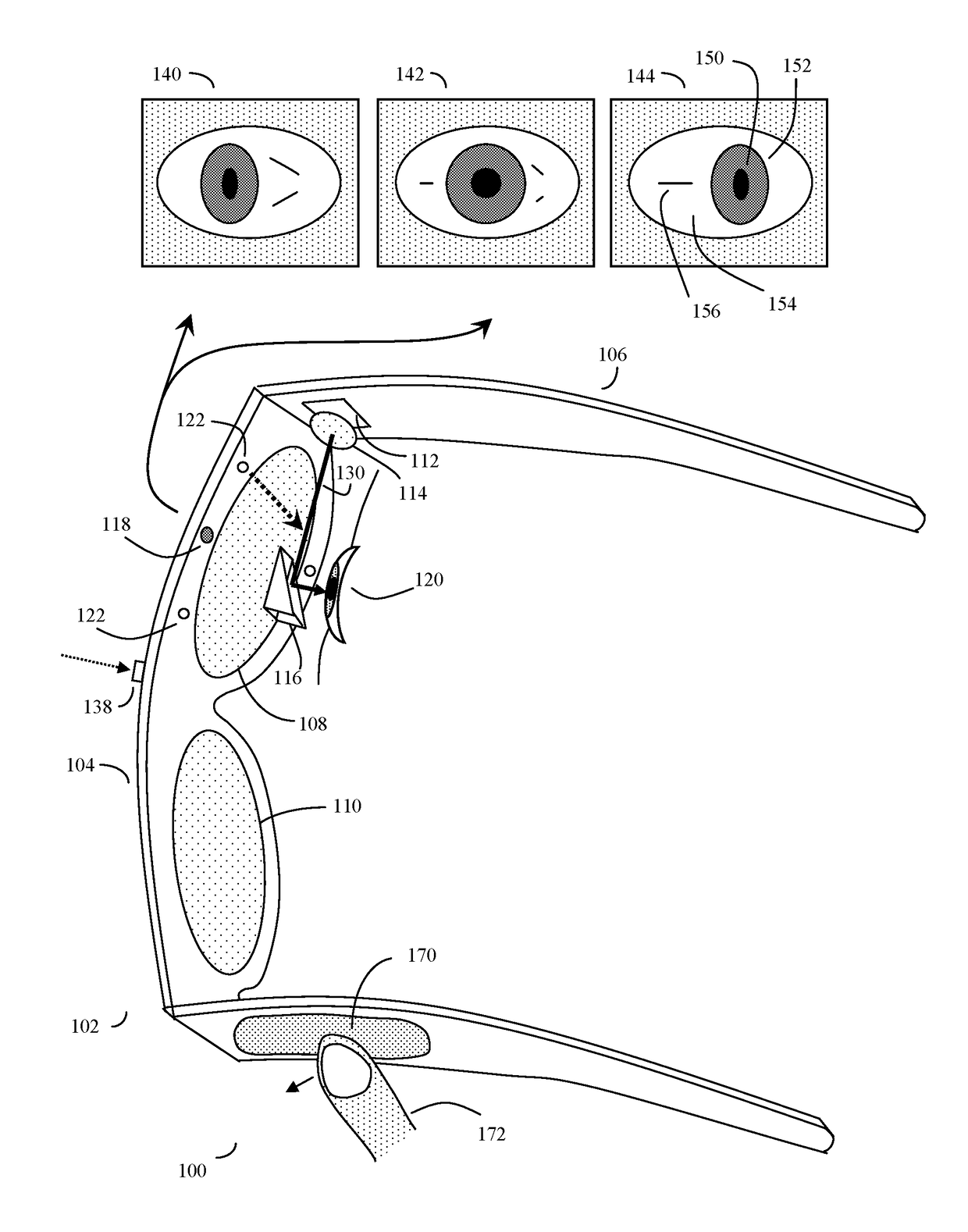 Unitized eye-tracking wireless eyeglasses system