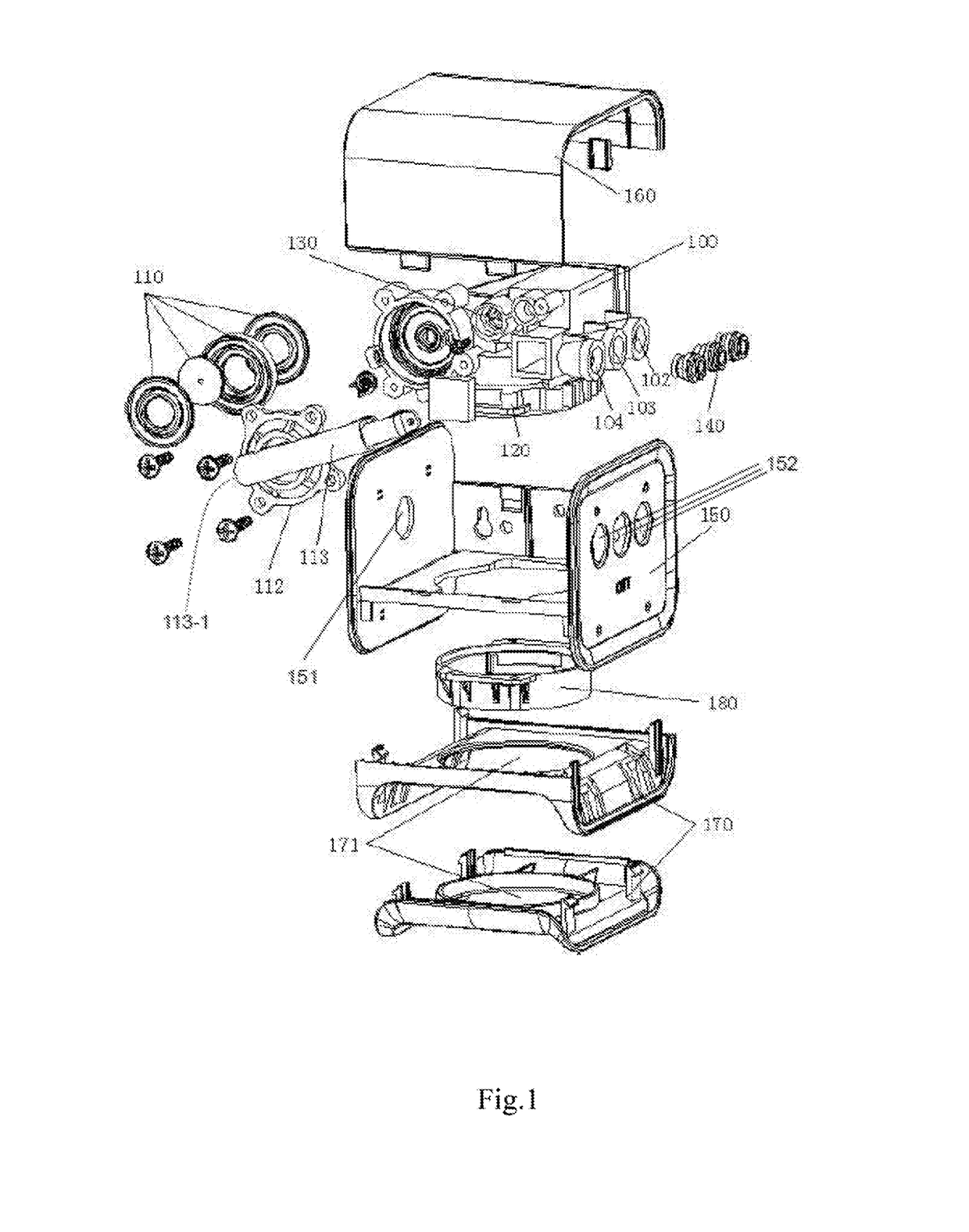 Integrated waterway assembly of a reverse osmosis water filtration device