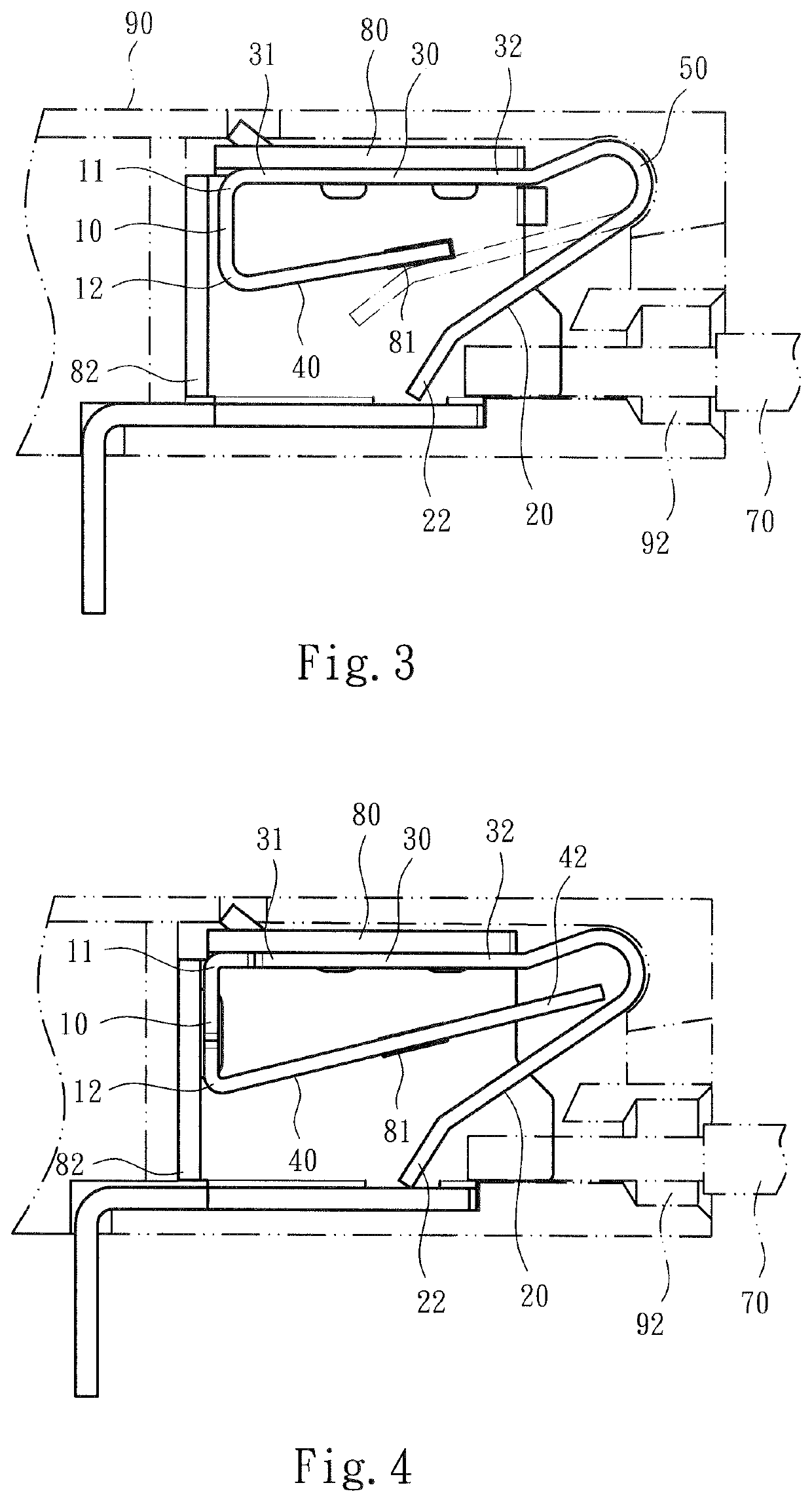 Metal leaf spring structure of electrical connection terminal