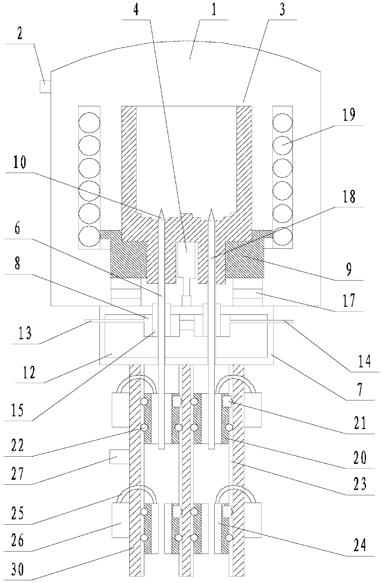 Drawing vacuum melting furnace capable of continuous molding and discharging