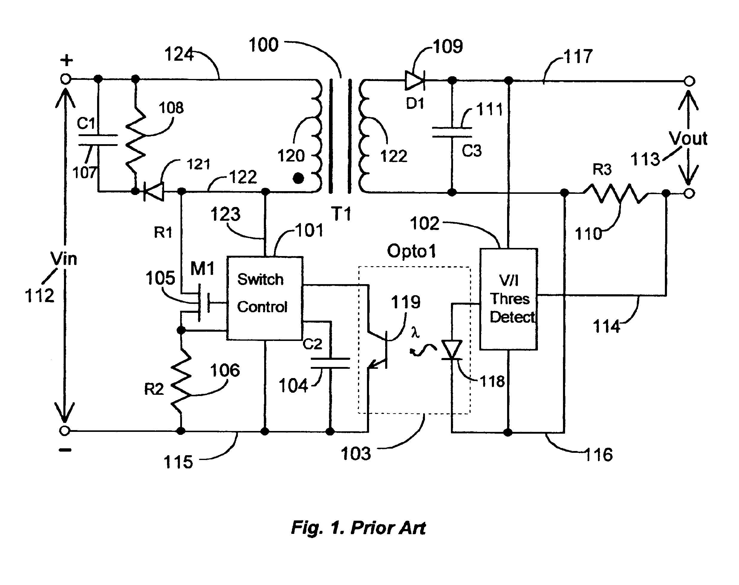 Switching power supply circuit using a silicon based LED for feedback