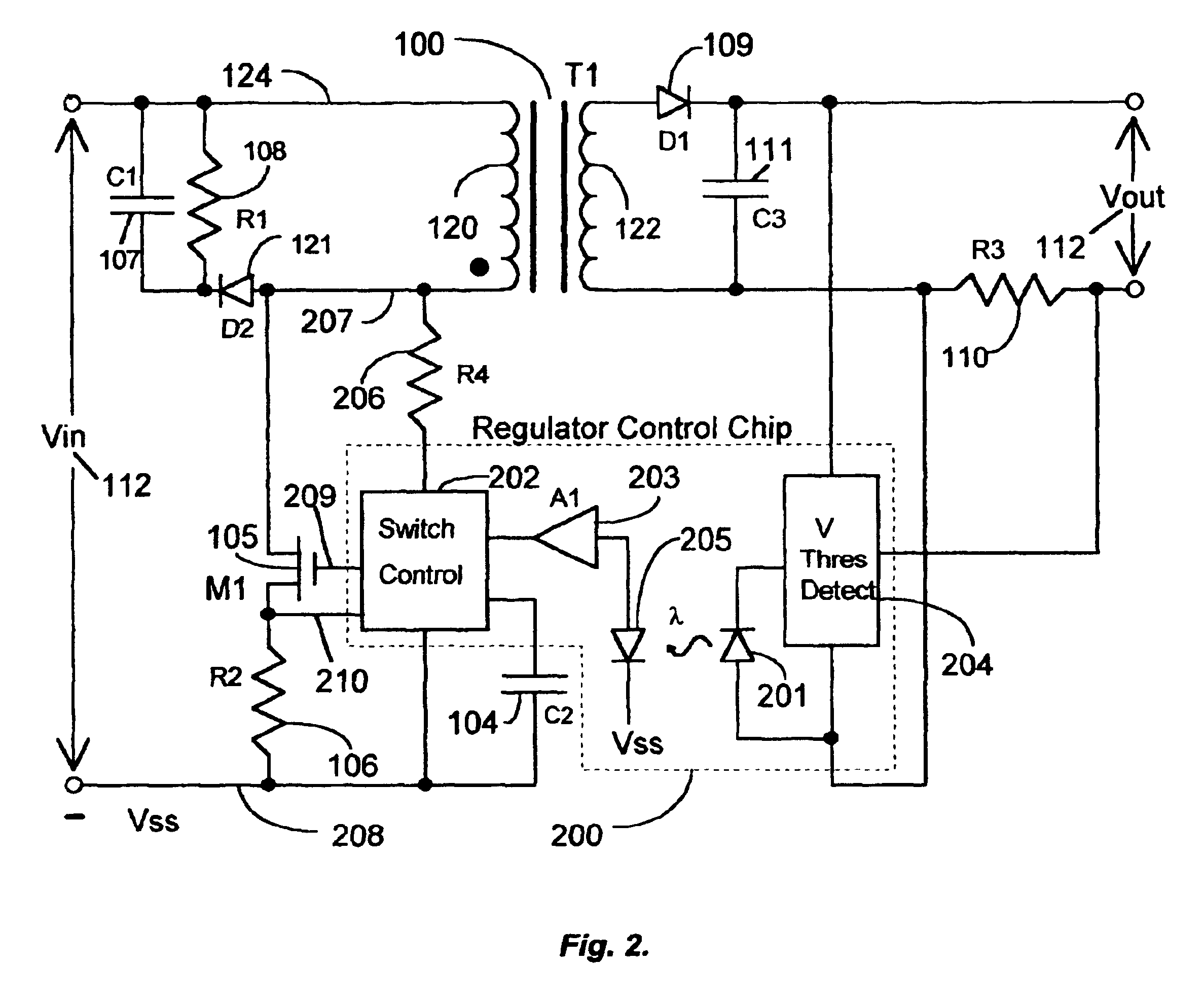 Switching power supply circuit using a silicon based LED for feedback