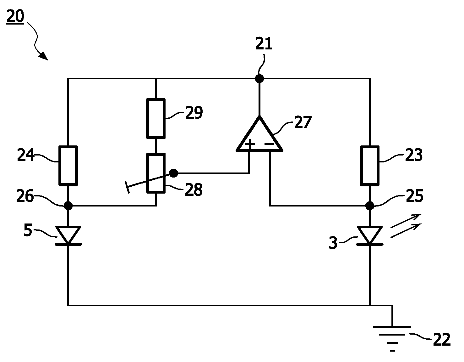 Output power stabilization for laser diodes using the photon-cooling dependent laser voltage