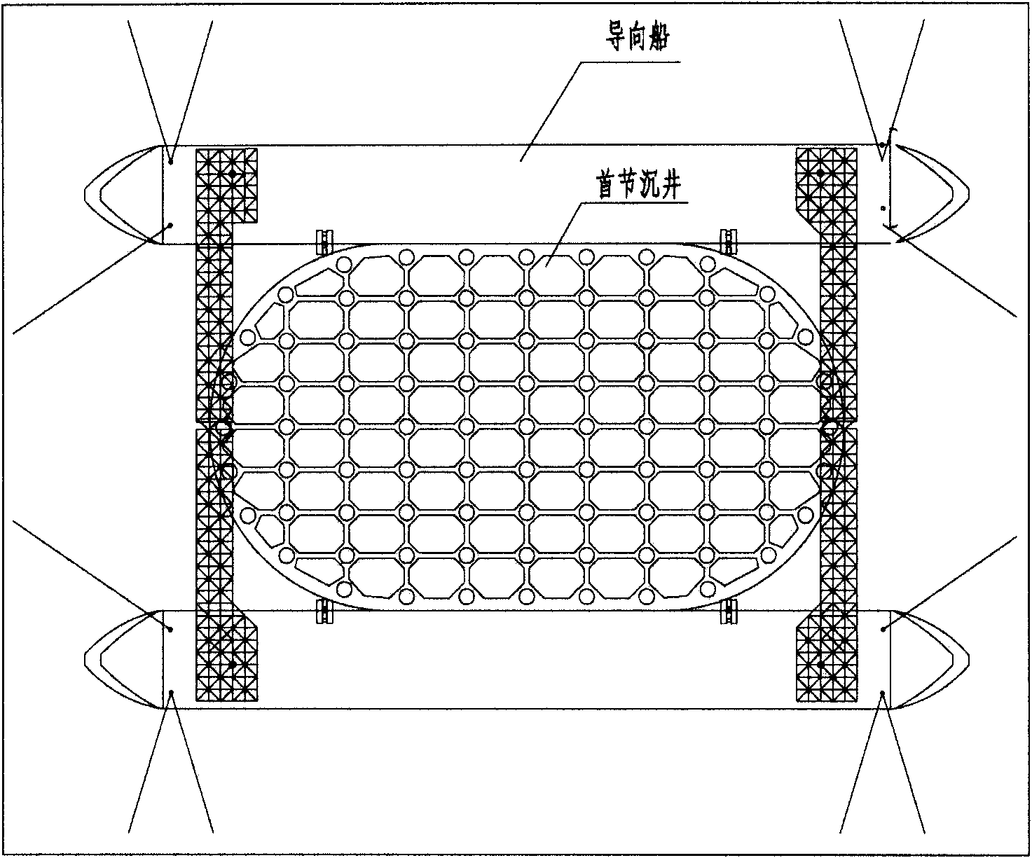 Bridge composite foundation consisting of open caisson and pile and construction method