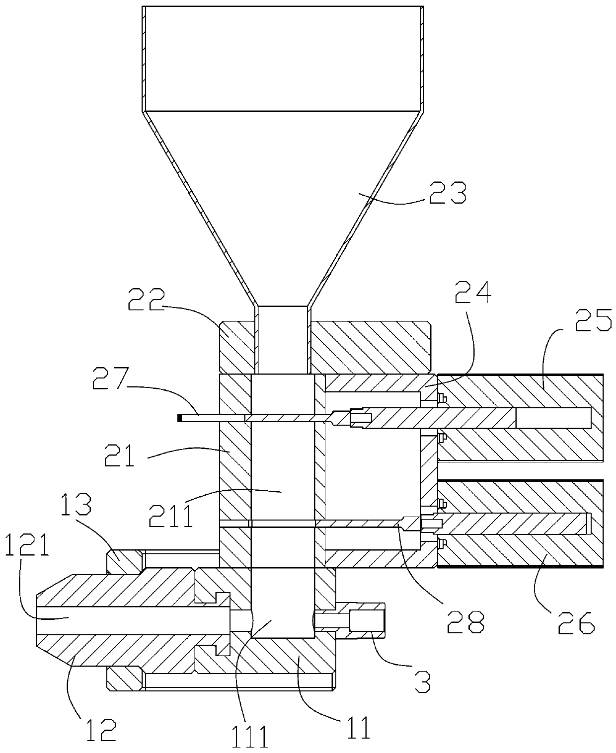 Slide block type device for powder spraying and wax injection