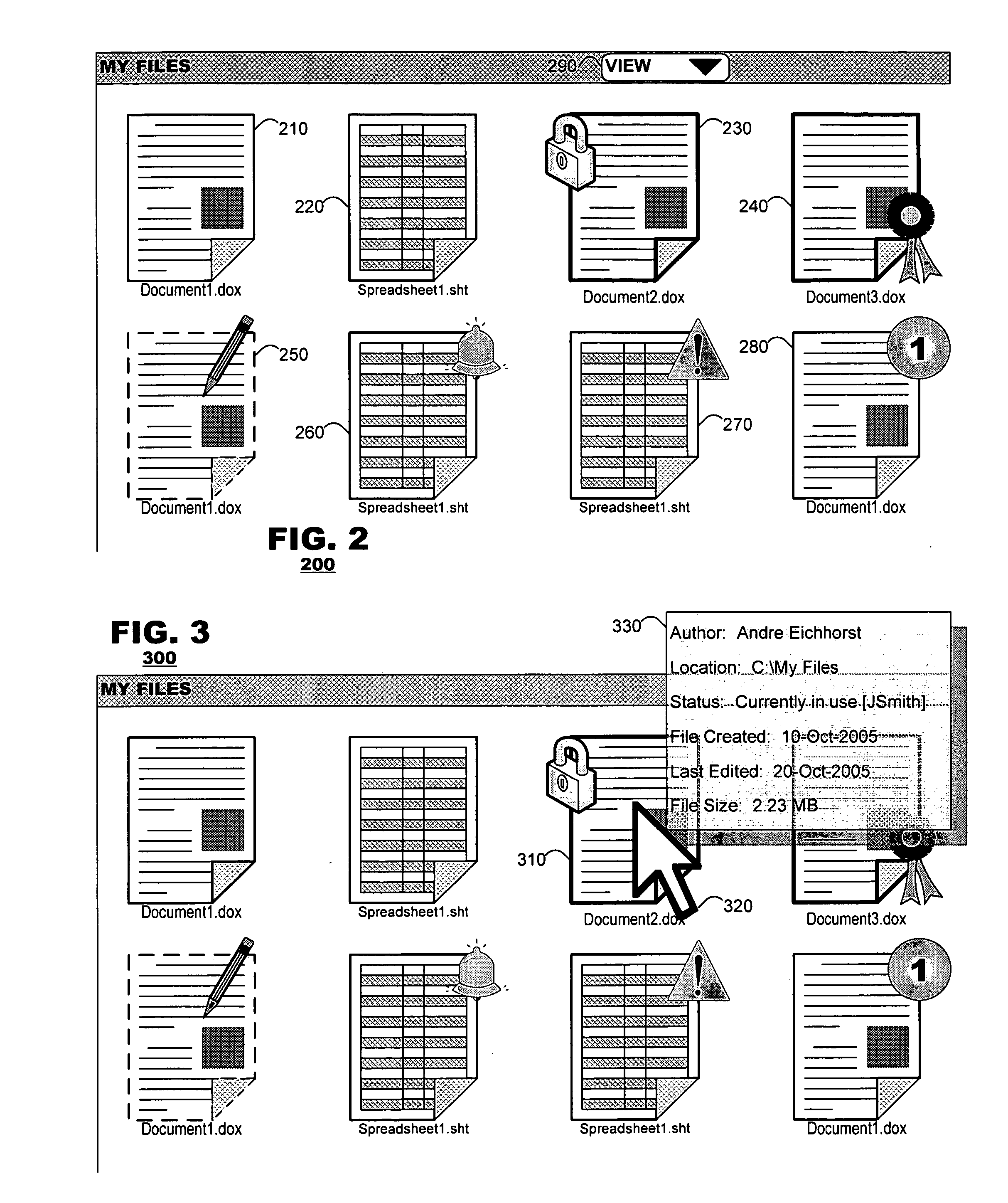 Graphical user interface icon for documents with status indicator