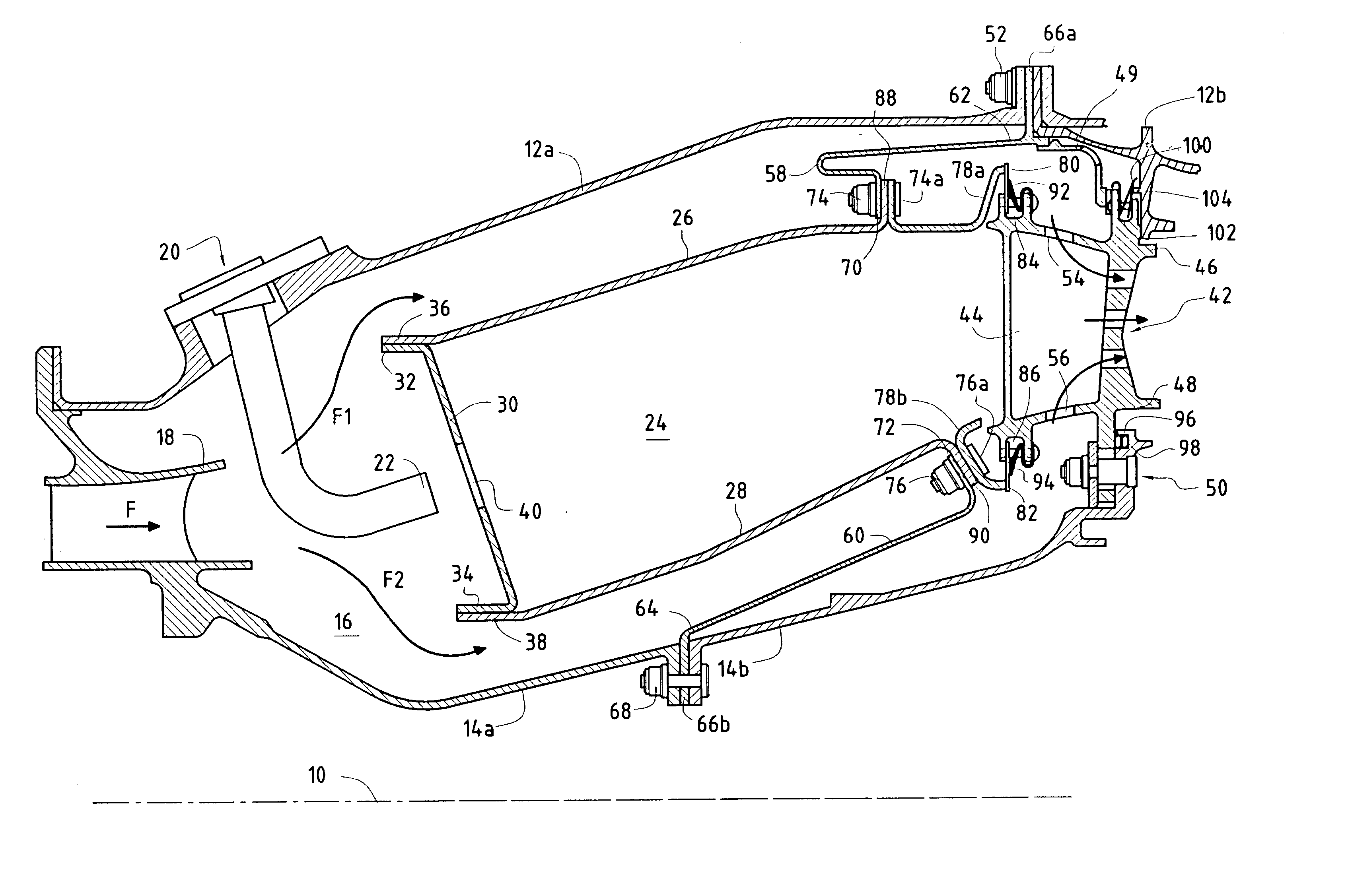 Connection for a two-part CMC chamber